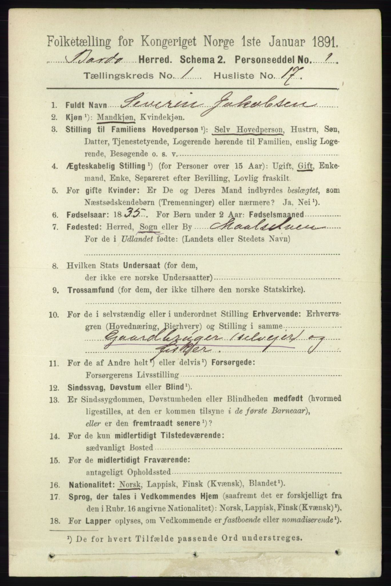 RA, 1891 census for 1922 Bardu, 1891, p. 191