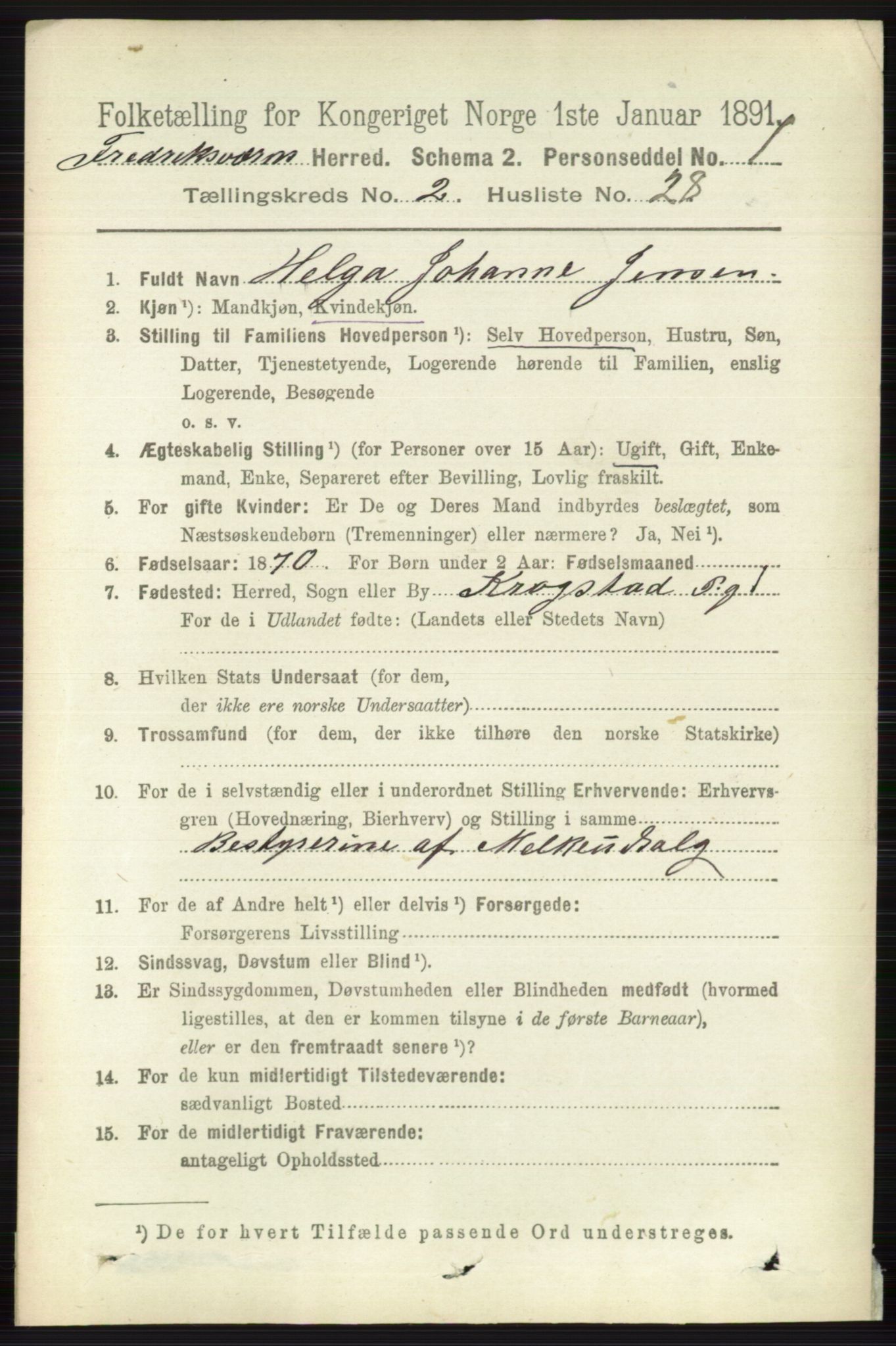 RA, 1891 census for 0798 Fredriksvern, 1891, p. 422