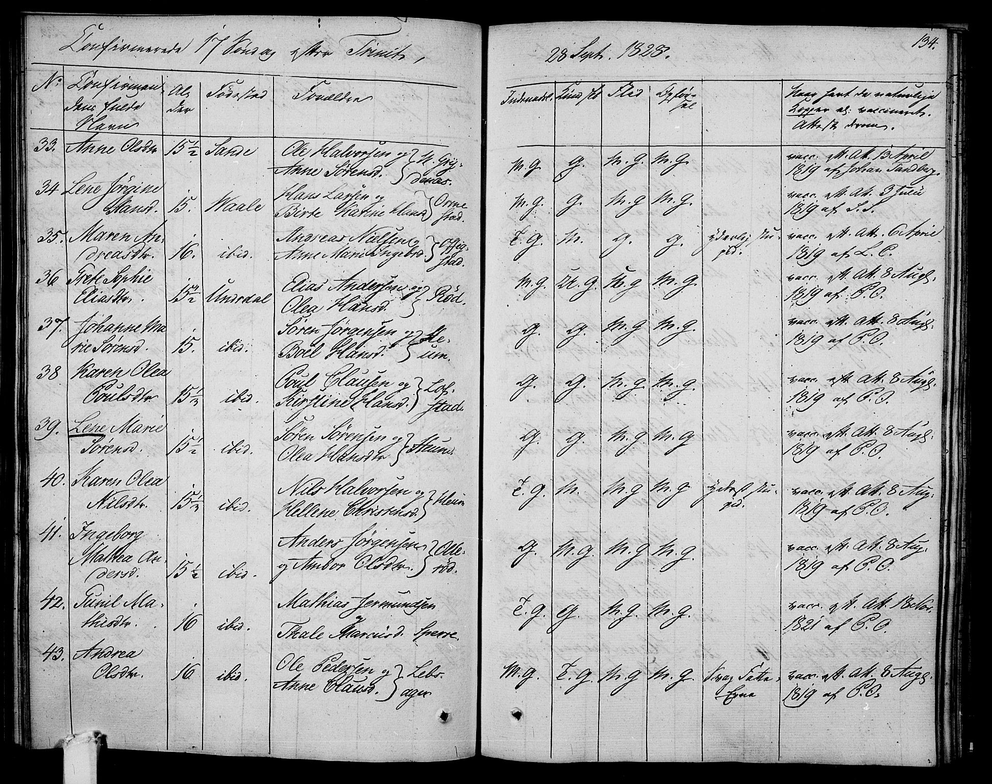 Våle kirkebøker, AV/SAKO-A-334/F/Fa/L0008: Parish register (official) no. I 8, 1824-1844, p. 134