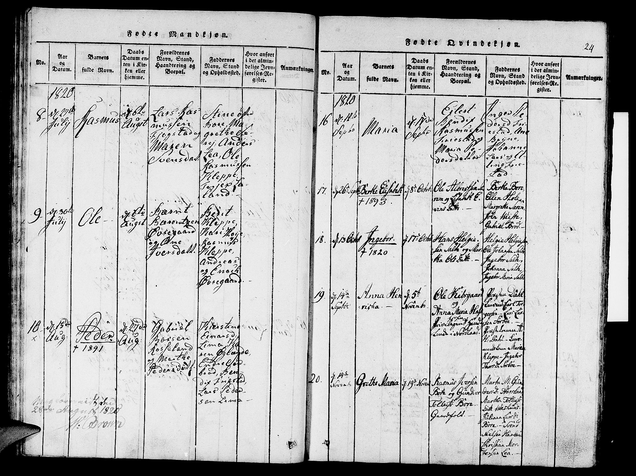 Klepp sokneprestkontor, SAST/A-101803/001/3/30BA/L0002: Parish register (official) no. A 2, 1816-1833, p. 24