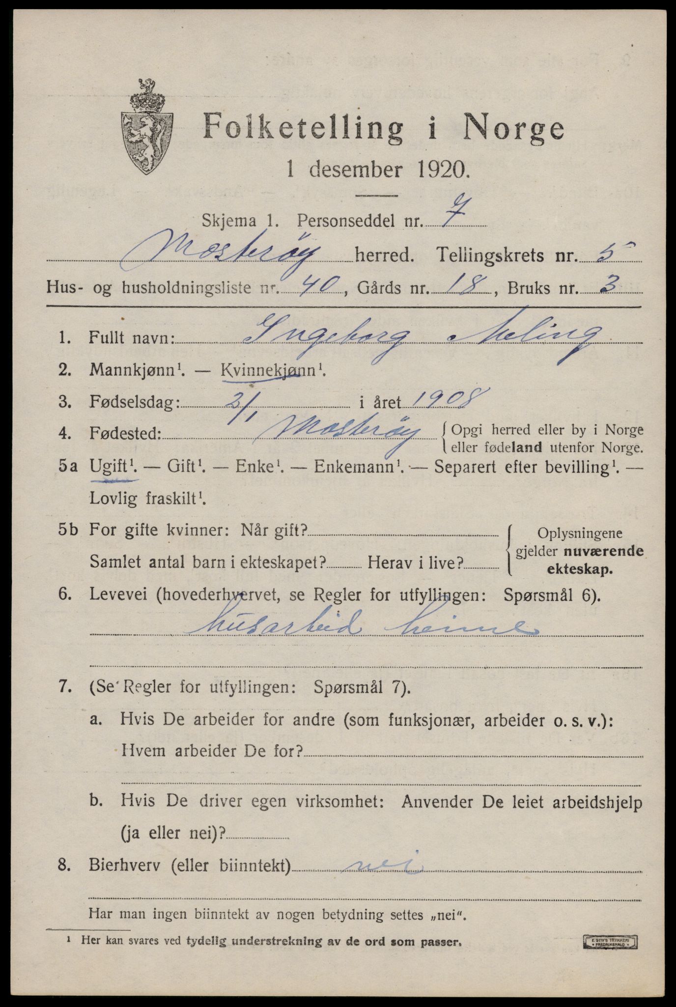 SAST, 1920 census for Mosterøy, 1920, p. 2554