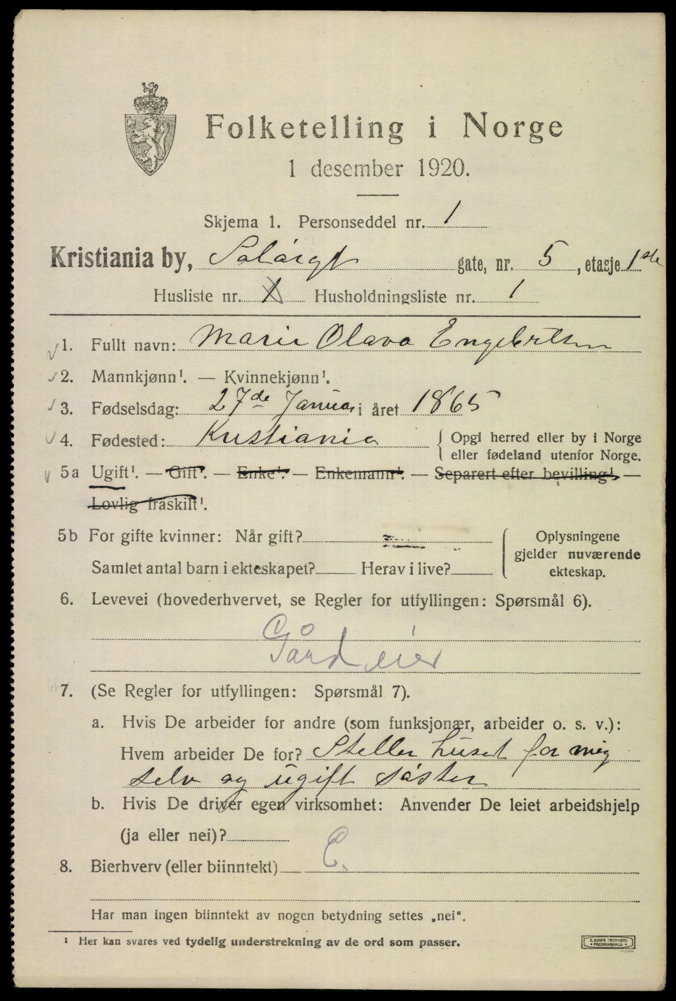 SAO, 1920 census for Kristiania, 1920, p. 528027