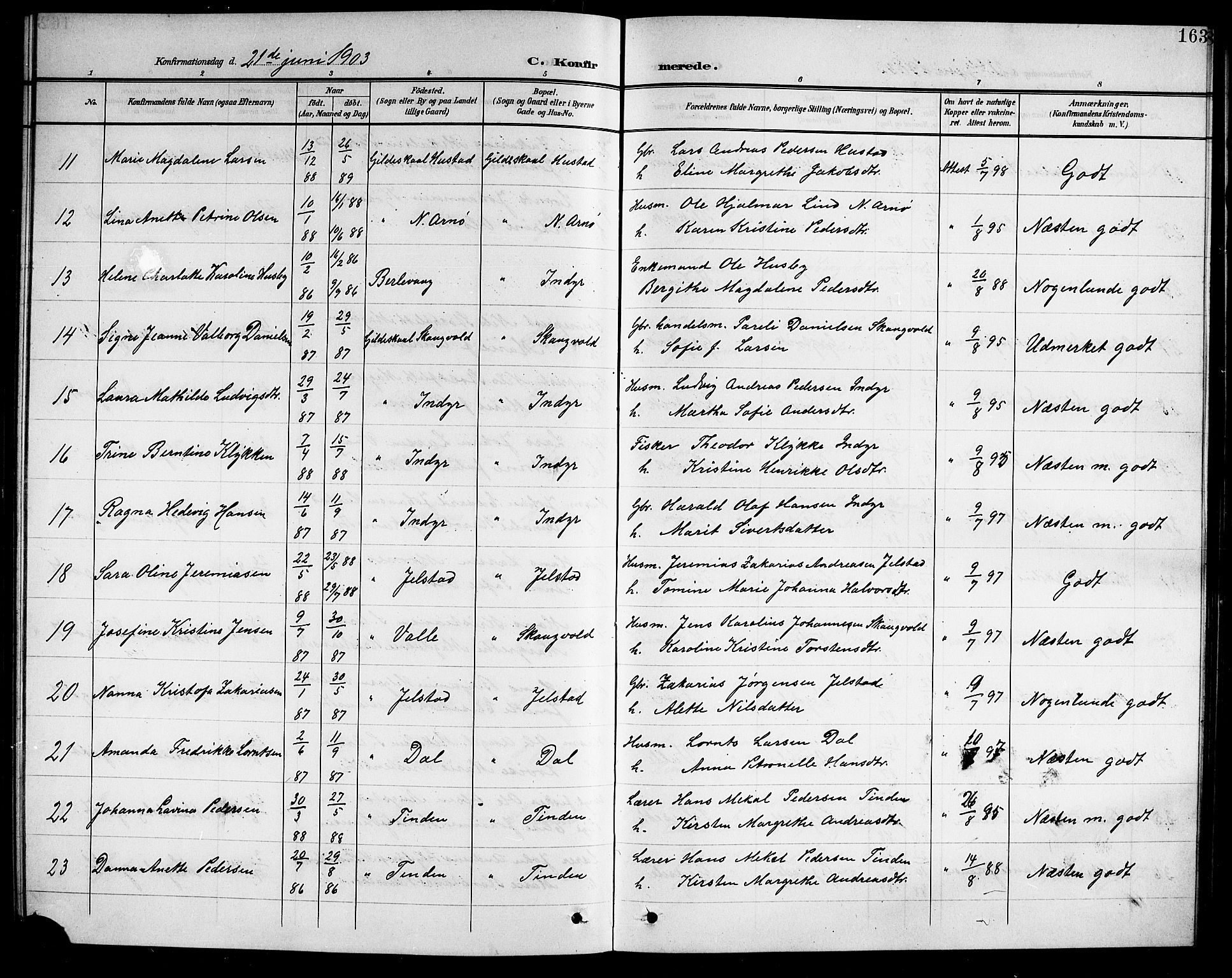 Ministerialprotokoller, klokkerbøker og fødselsregistre - Nordland, AV/SAT-A-1459/805/L0109: Parish register (copy) no. 805C05, 1900-1911, p. 163