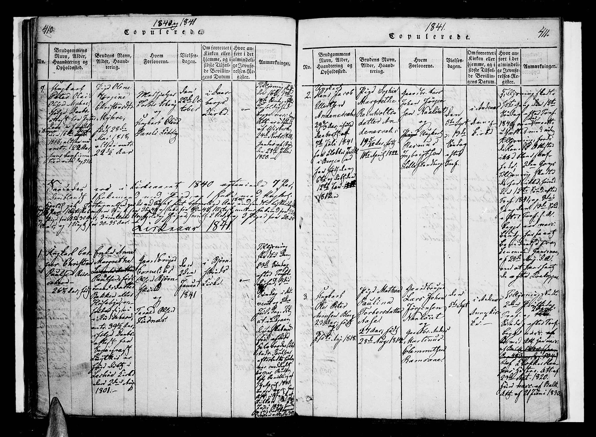 Ministerialprotokoller, klokkerbøker og fødselsregistre - Nordland, SAT/A-1459/897/L1395: Parish register (official) no. 897A03, 1820-1841, p. 410-411