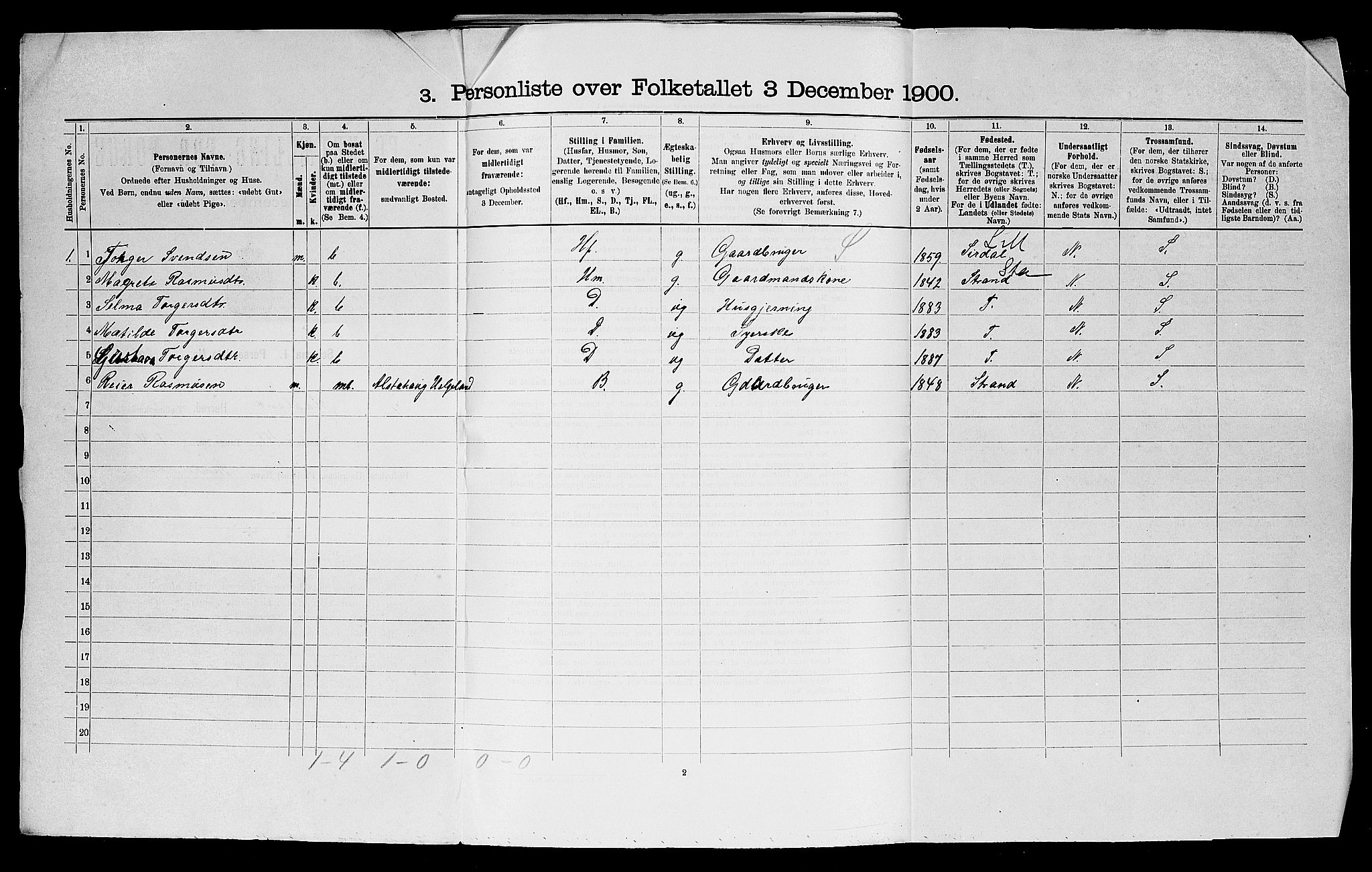 SAST, 1900 census for Haaland, 1900, p. 41