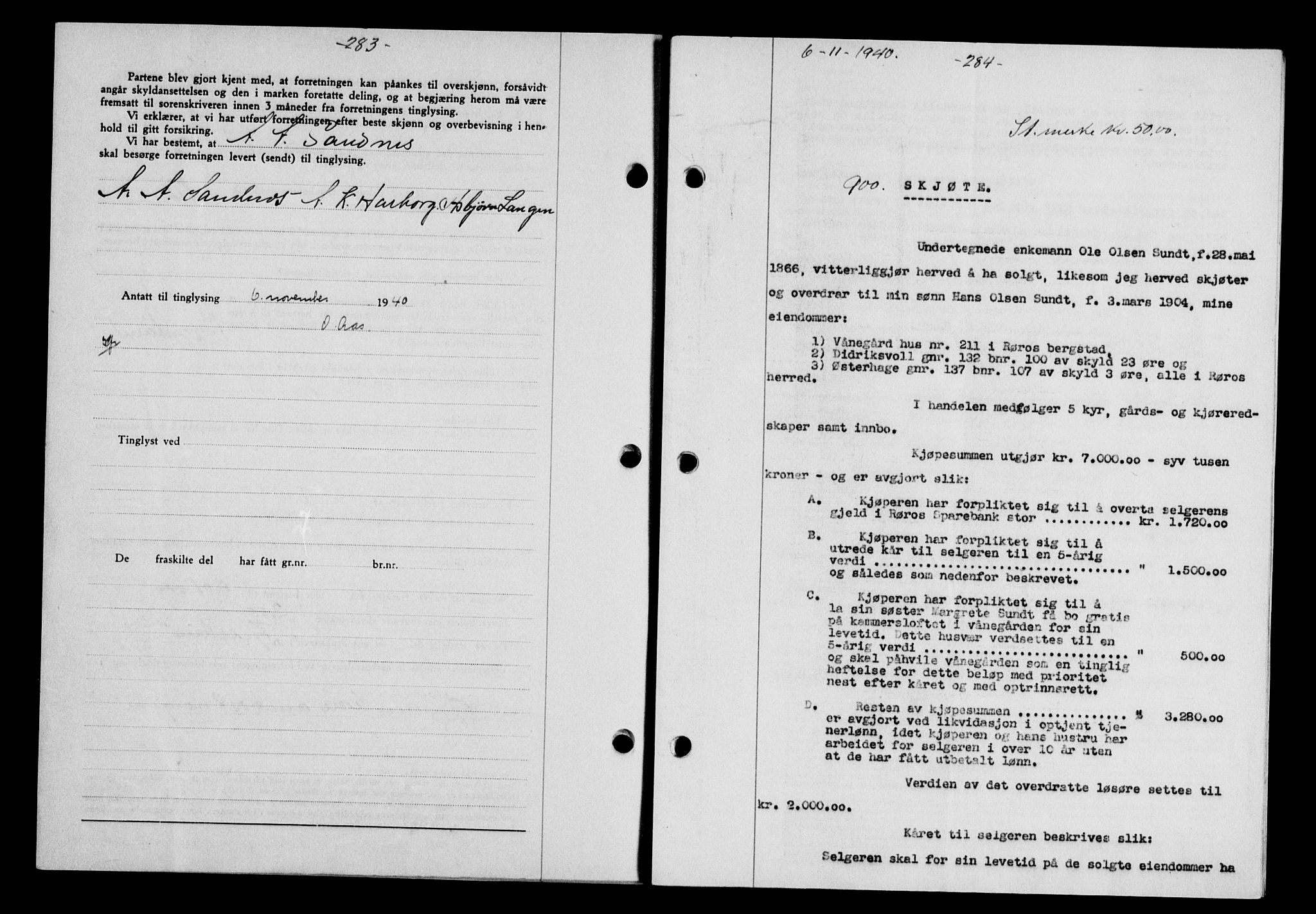 Gauldal sorenskriveri, SAT/A-0014/1/2/2C/L0052: Mortgage book no. 57, 1940-1941, Diary no: : 900/1940
