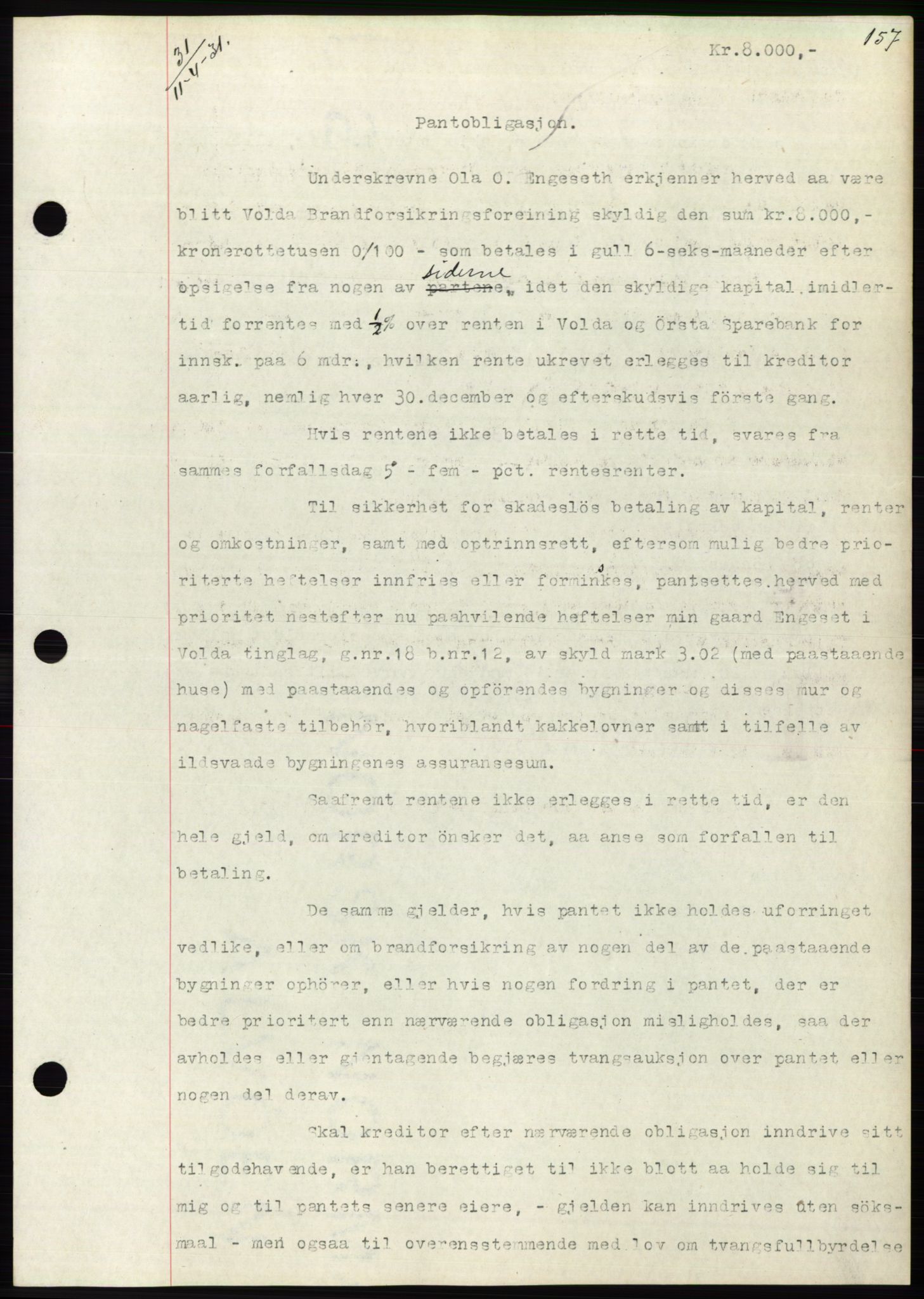 Søre Sunnmøre sorenskriveri, AV/SAT-A-4122/1/2/2C/L0052: Mortgage book no. 46, 1931-1931, Deed date: 11.04.1931