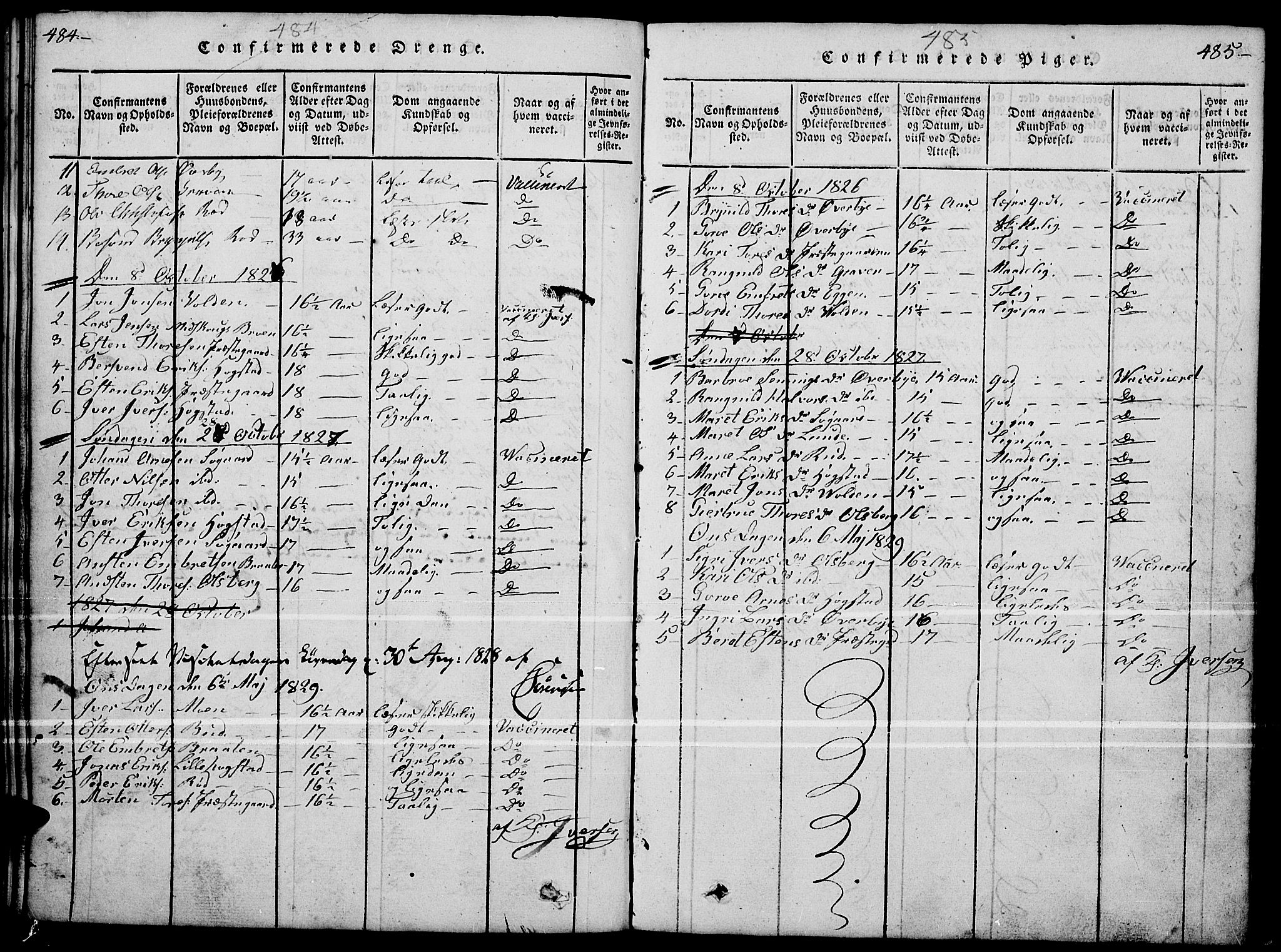 Tynset prestekontor, SAH/PREST-058/H/Ha/Hab/L0004: Parish register (copy) no. 4, 1814-1879, p. 484-485