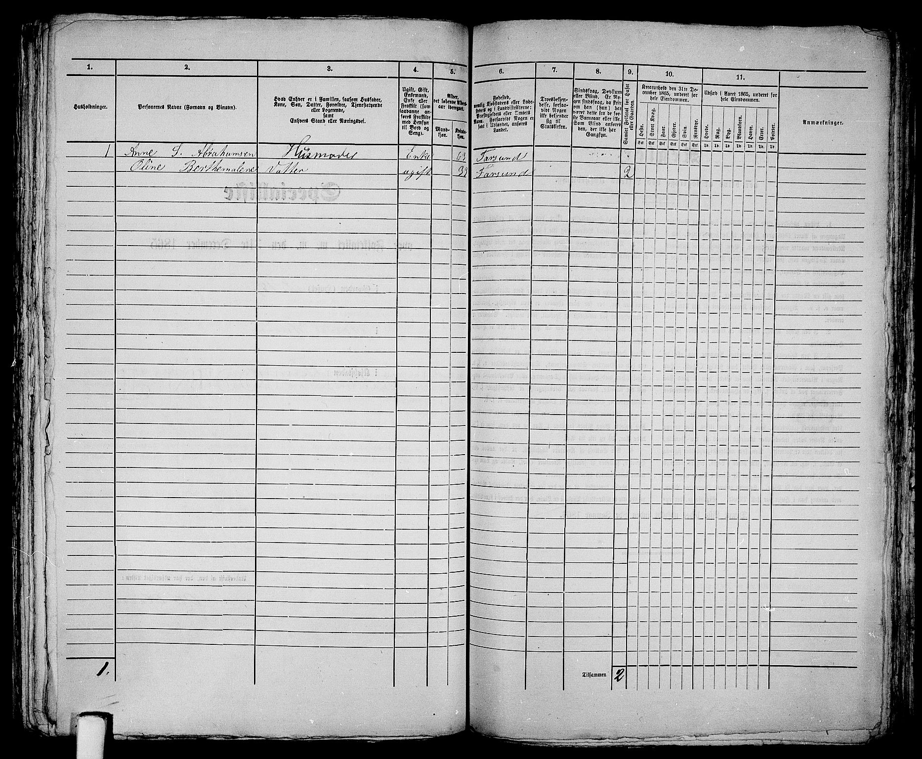 RA, 1865 census for Vanse/Farsund, 1865, p. 249