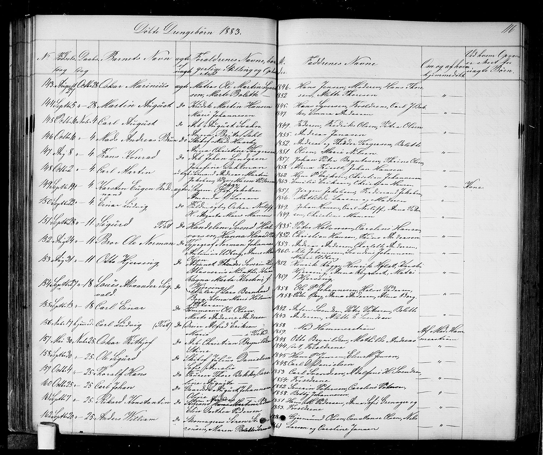 Halden prestekontor Kirkebøker, SAO/A-10909/G/Ga/L0006: Parish register (copy) no. 6, 1869-1884, p. 116
