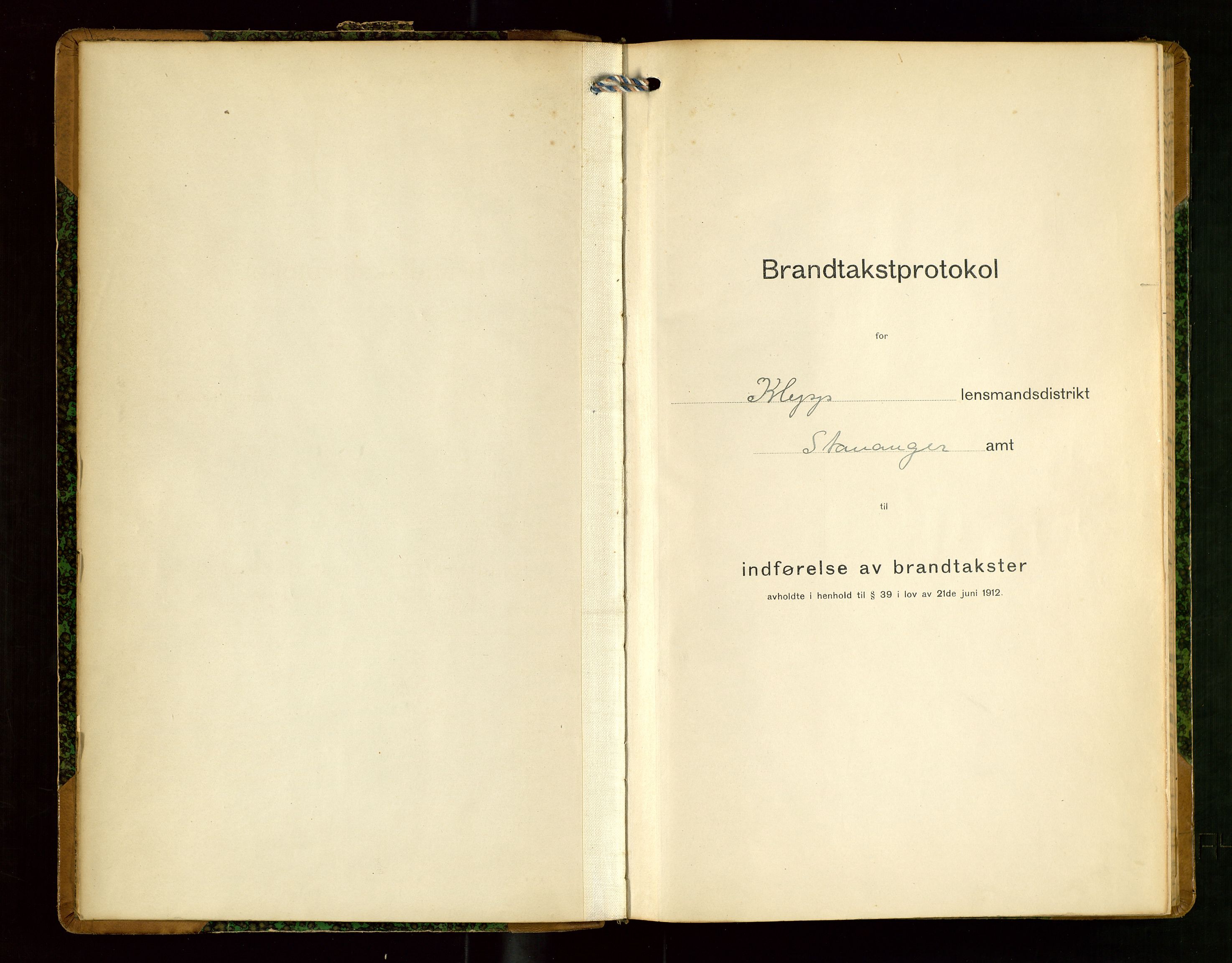 Klepp lensmannskontor, AV/SAST-A-100163/Goc/L0008: "Brandtakstprotokol" m/register, 1914-1917