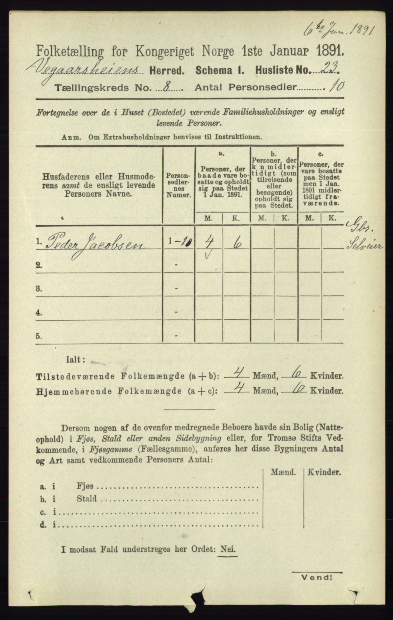 RA, 1891 census for 0912 Vegårshei, 1891, p. 1519