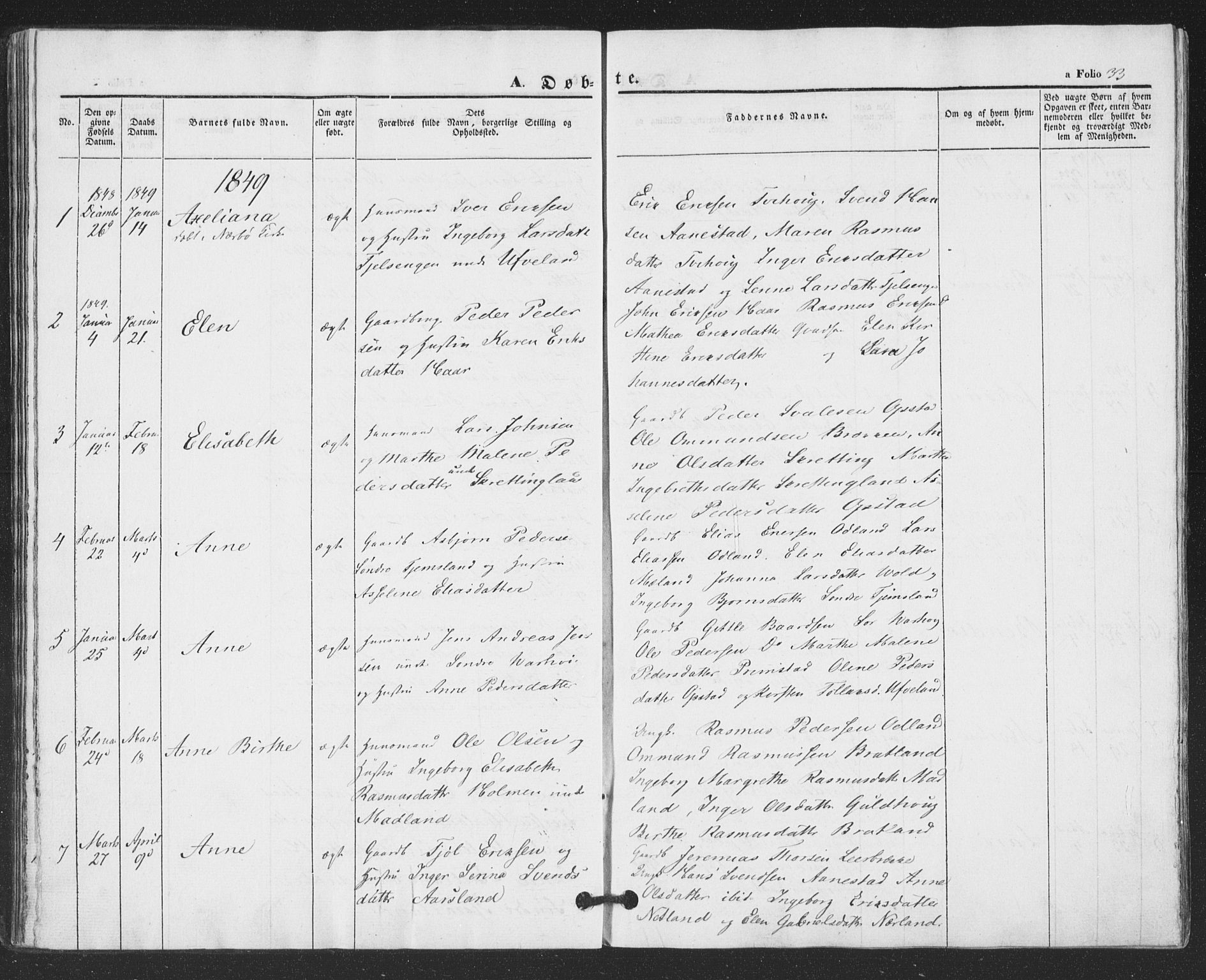 Hå sokneprestkontor, AV/SAST-A-101801/001/30BA/L0007: Parish register (official) no. A 6, 1842-1855, p. 33