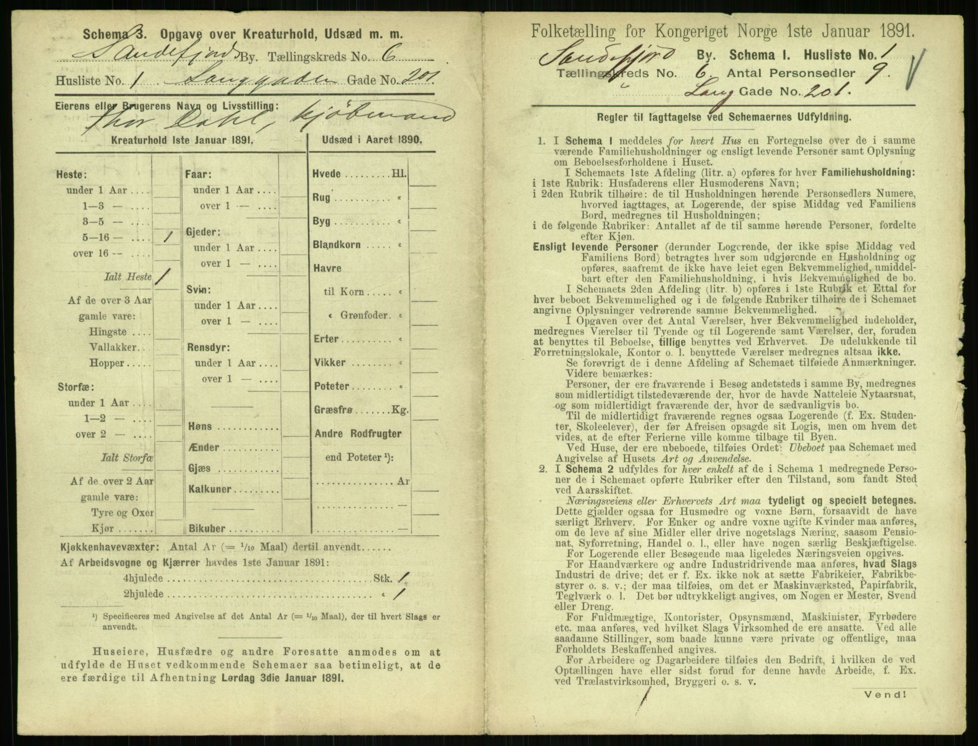 RA, 1891 census for 0706 Sandefjord, 1891, p. 627