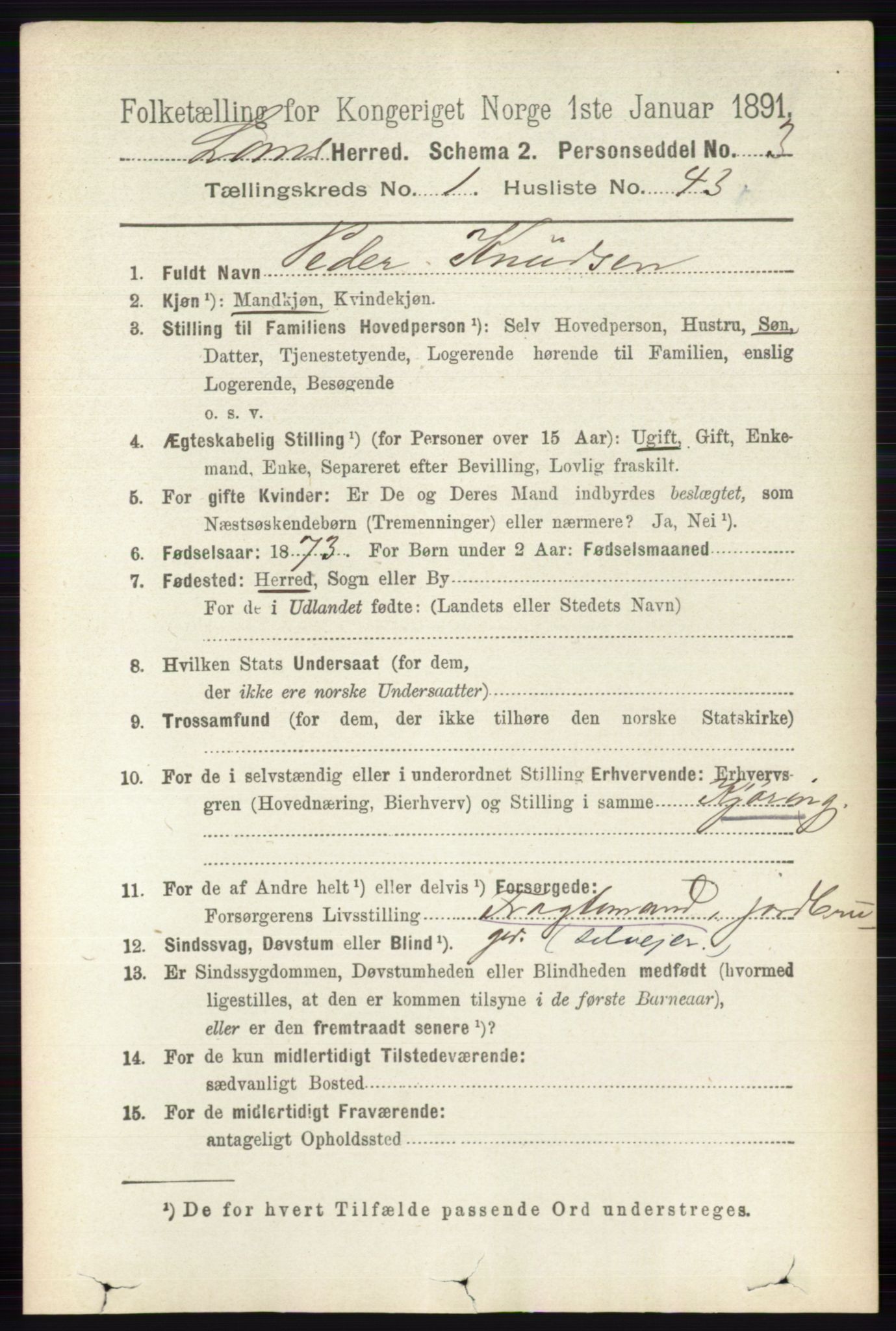 RA, 1891 census for 0514 Lom, 1891, p. 367