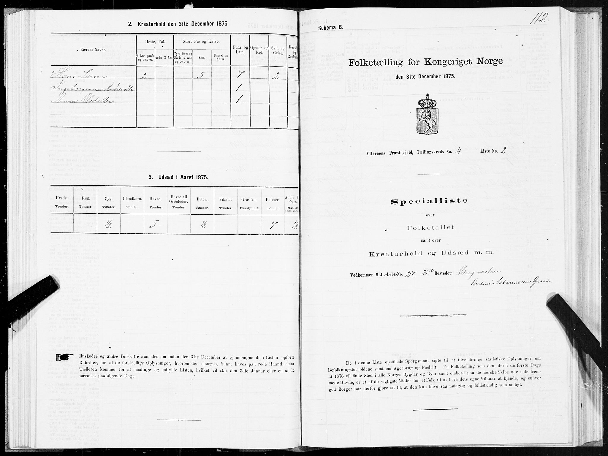 SAT, 1875 census for 1722P Ytterøy, 1875, p. 2112