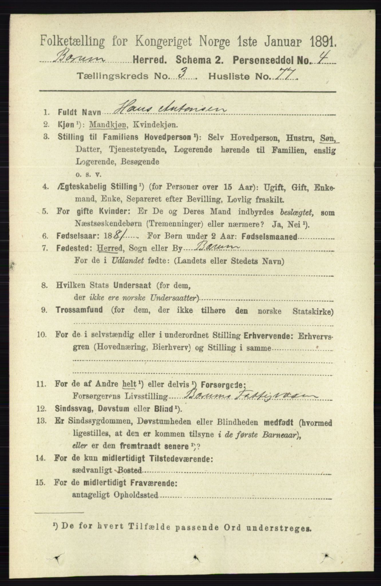 RA, 1891 census for 0219 Bærum, 1891, p. 2394