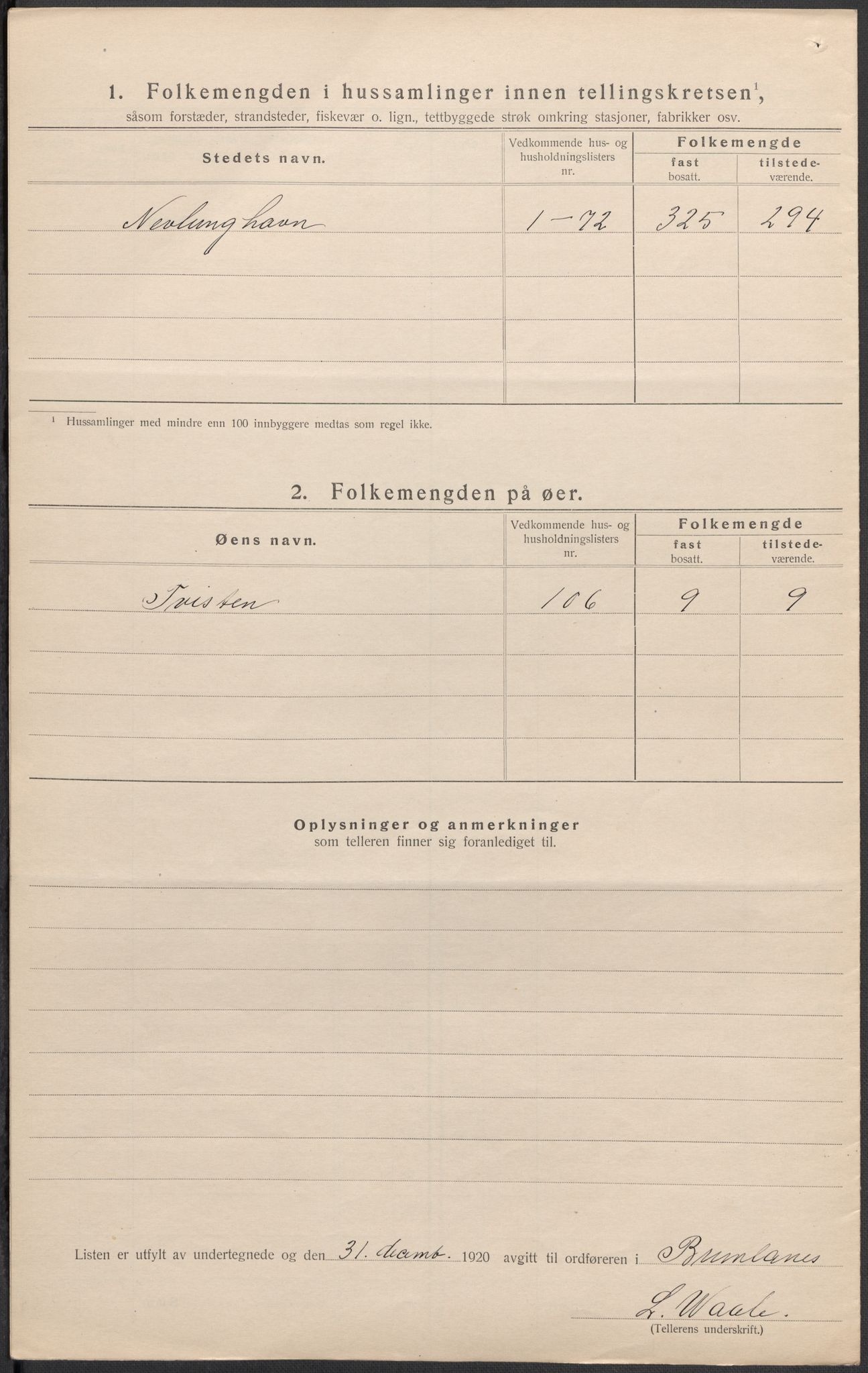 SAKO, 1920 census for Brunlanes, 1920, p. 47