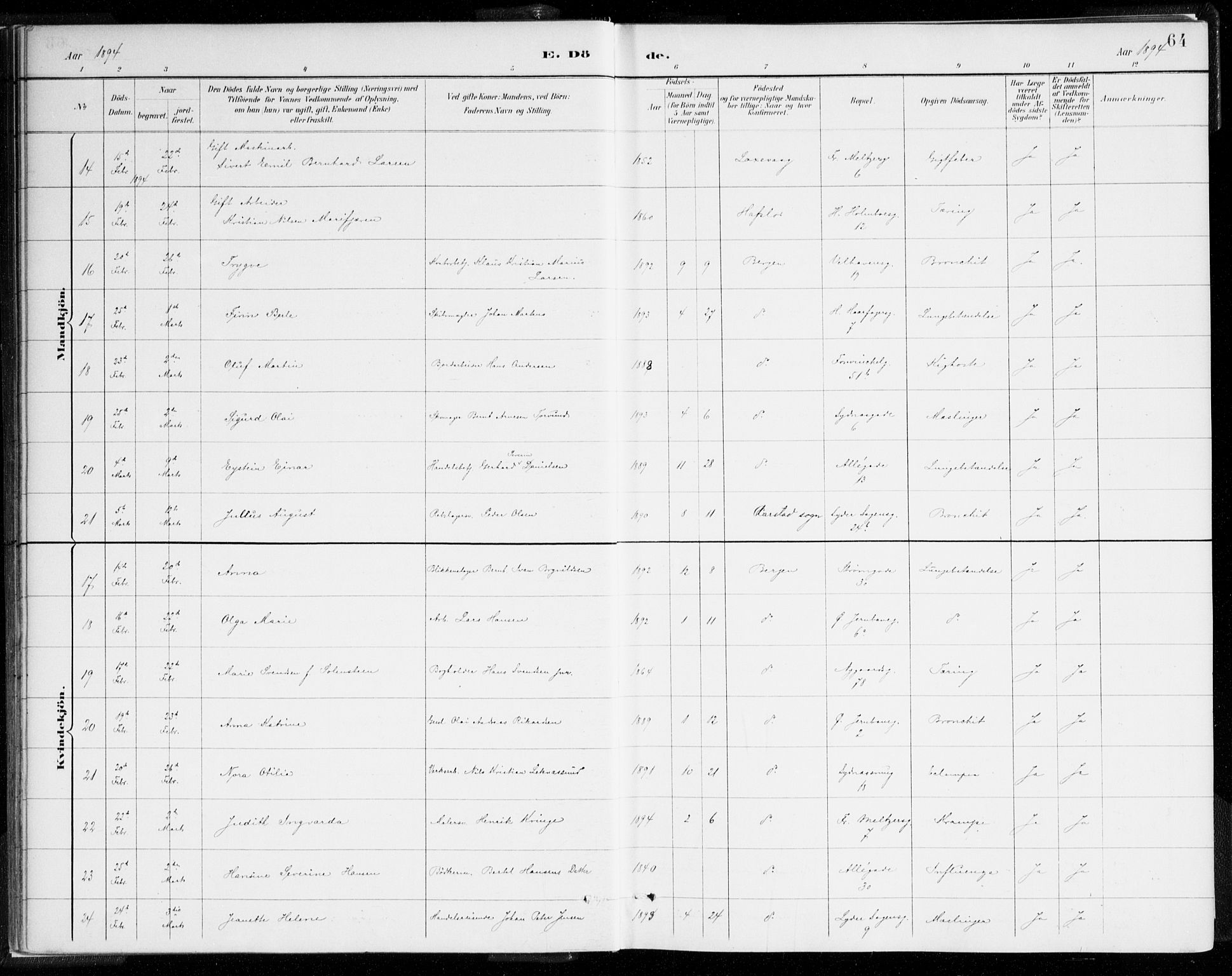 Johanneskirken sokneprestembete, AV/SAB-A-76001/H/Haa/L0019: Parish register (official) no. E 1, 1885-1915, p. 64