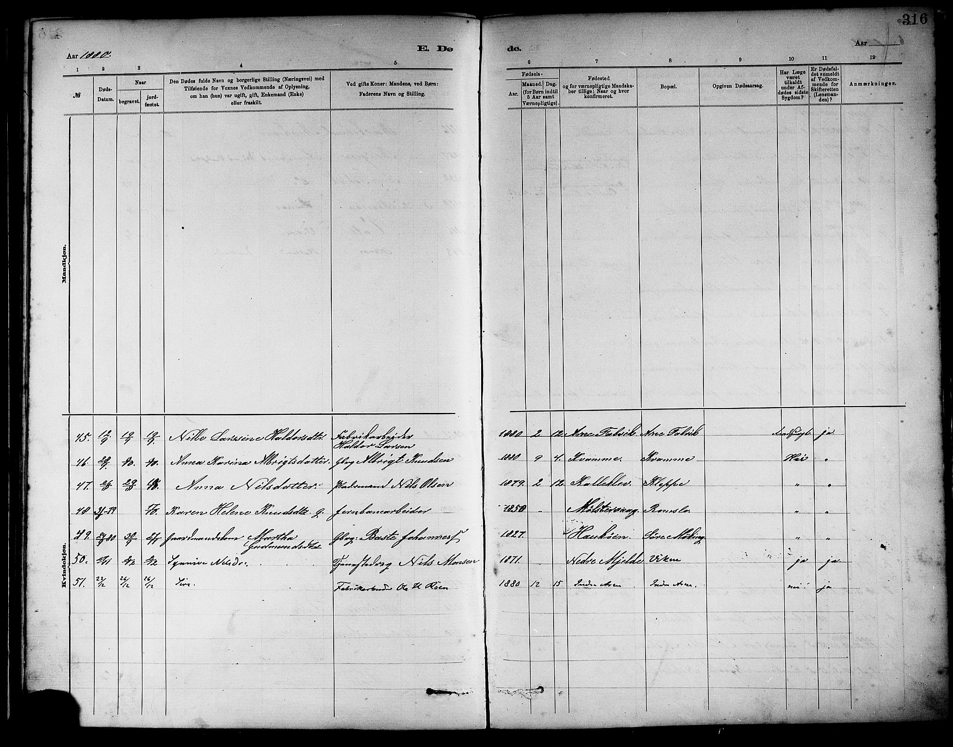 Haus sokneprestembete, AV/SAB-A-75601/H/Haa: Parish register (official) no. A 19II, 1878-1886, p. 316