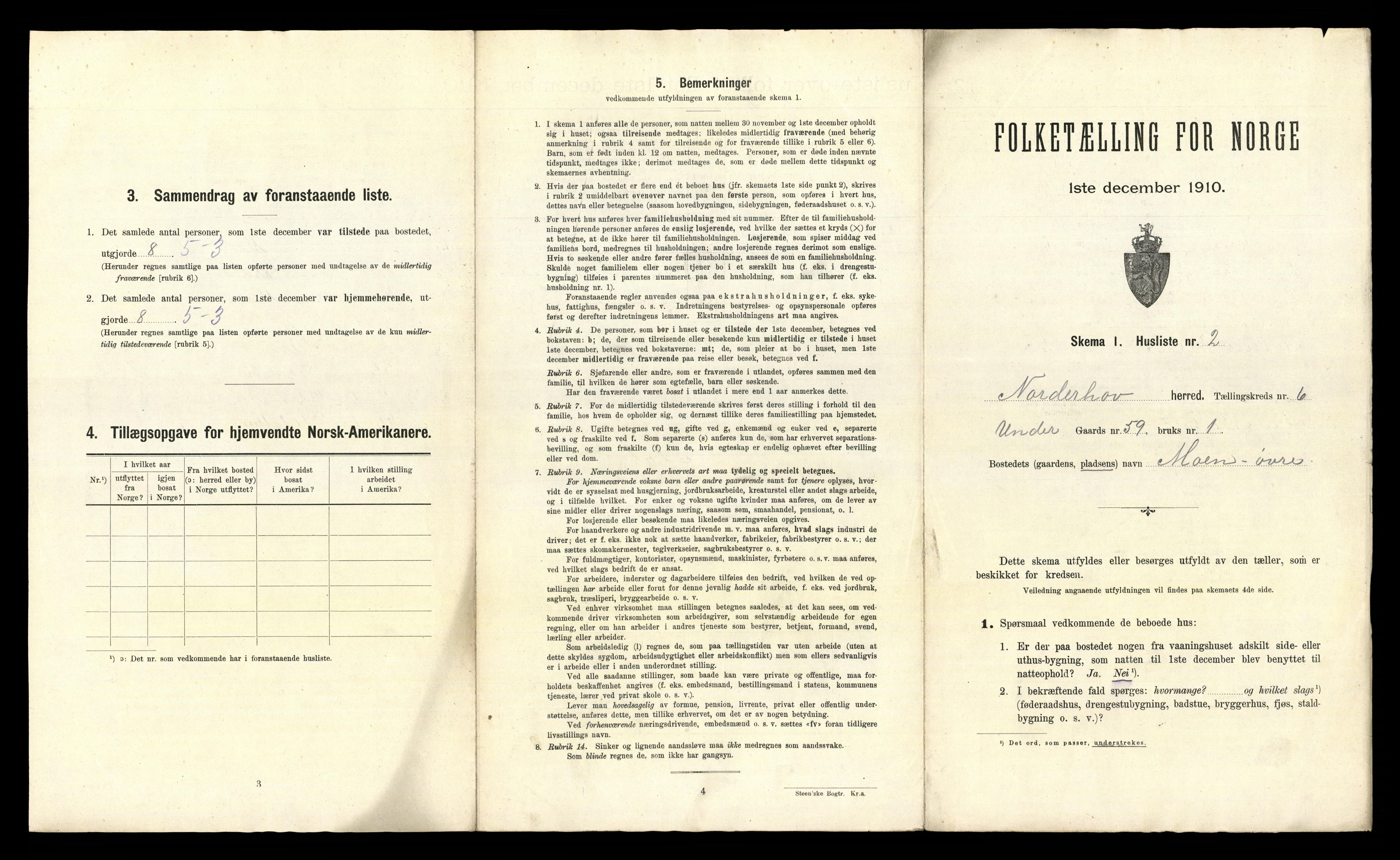 RA, 1910 census for Norderhov, 1910, p. 1478