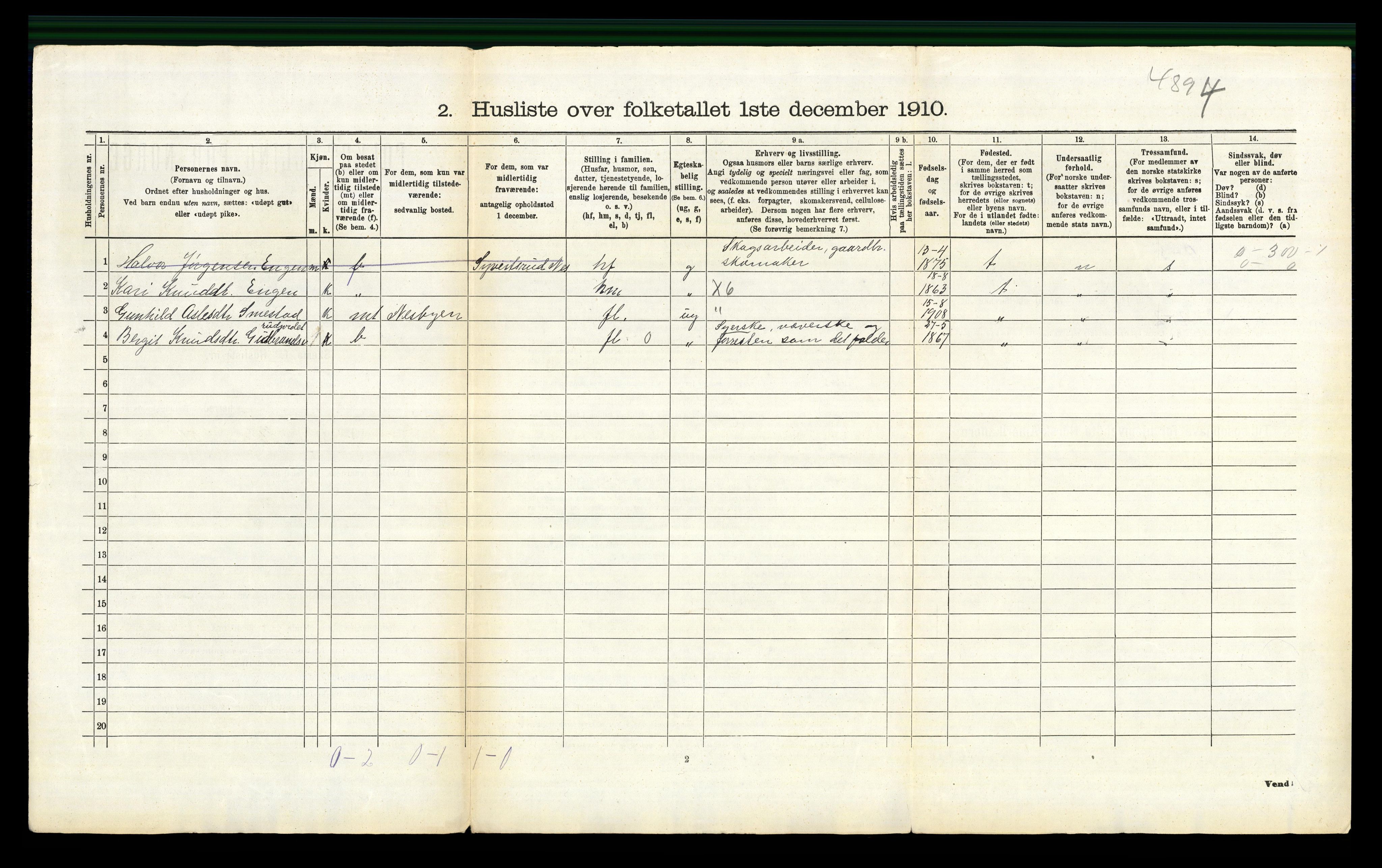 RA, 1910 census for Nes, 1910, p. 769