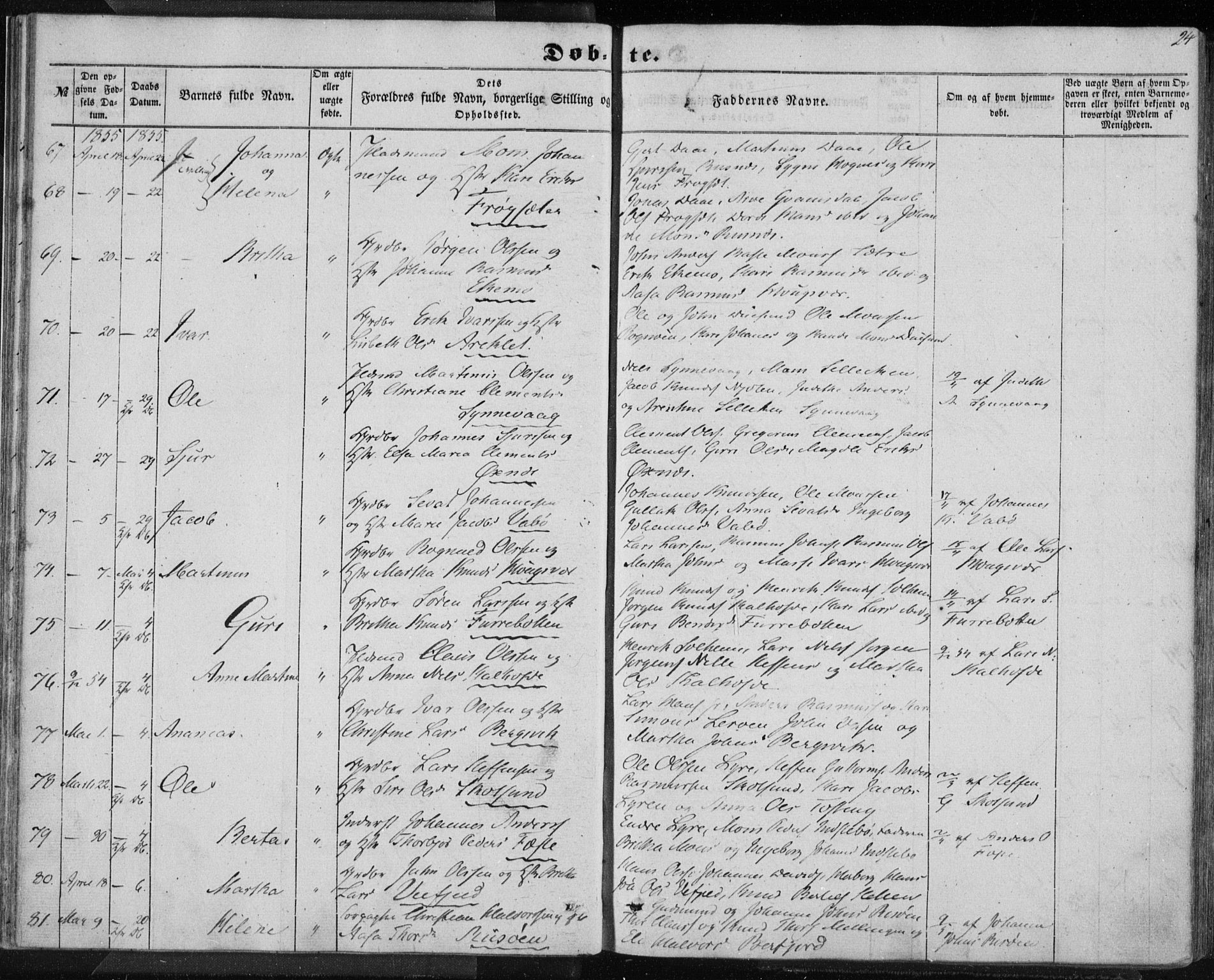 Lindås Sokneprestembete, AV/SAB-A-76701/H/Haa/Haaa/L0011: Parish register (official) no. A 11, 1854-1869, p. 24