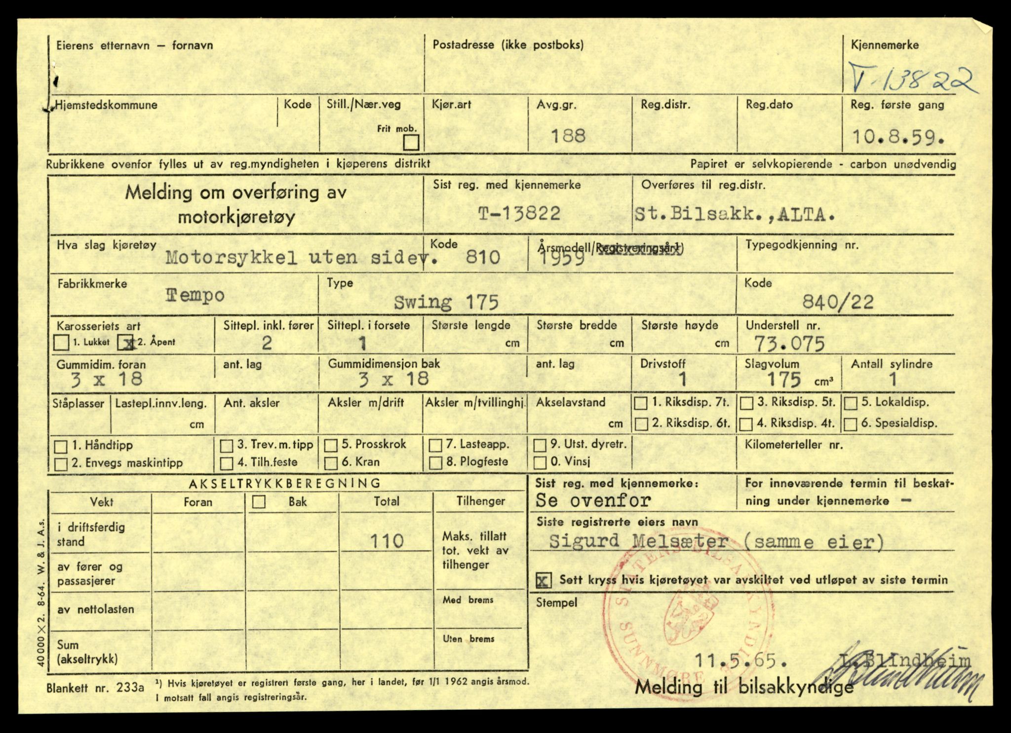 Møre og Romsdal vegkontor - Ålesund trafikkstasjon, AV/SAT-A-4099/F/Fe/L0041: Registreringskort for kjøretøy T 13710 - T 13905, 1927-1998, p. 1989