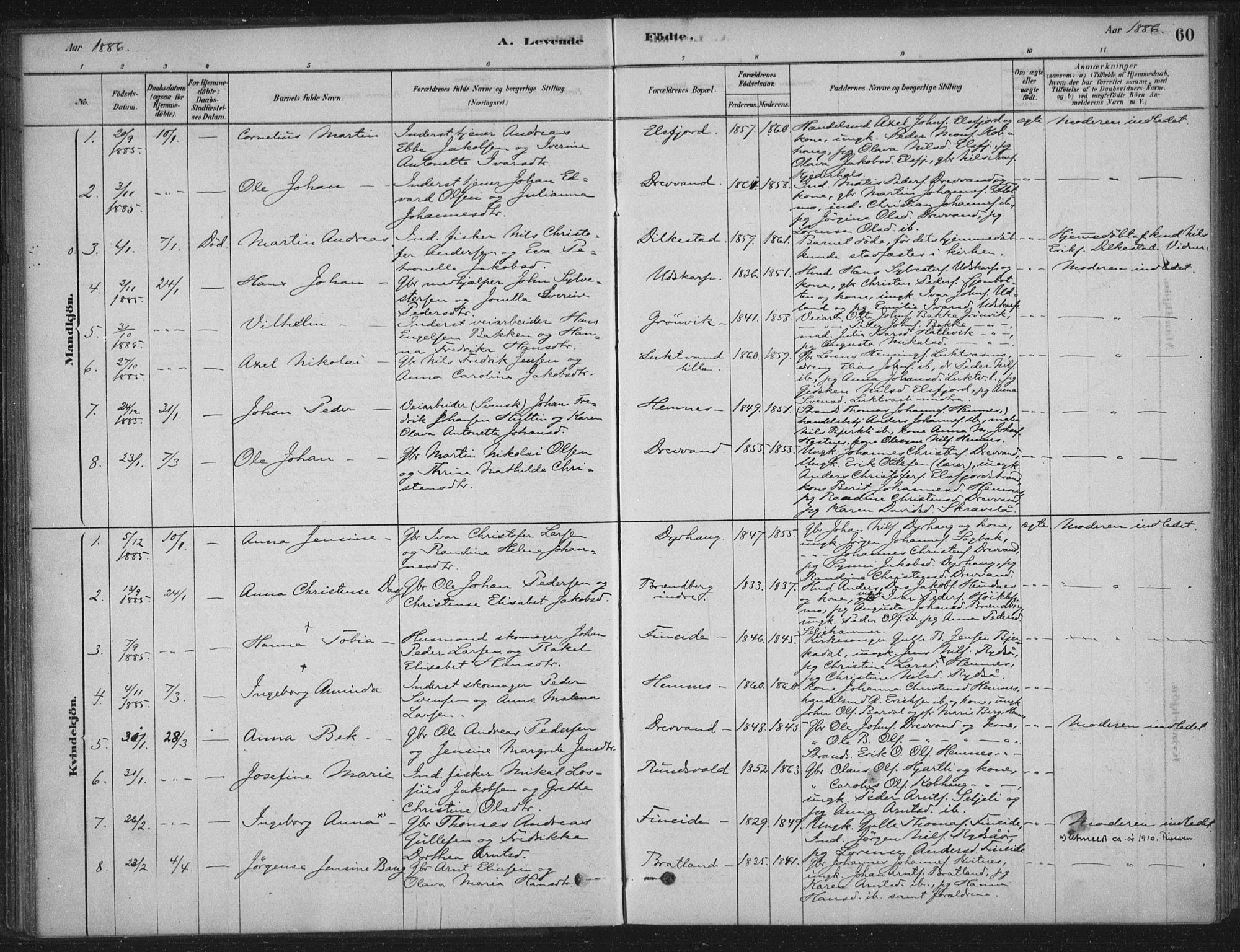 Ministerialprotokoller, klokkerbøker og fødselsregistre - Nordland, AV/SAT-A-1459/825/L0361: Parish register (official) no. 825A15, 1878-1893, p. 60