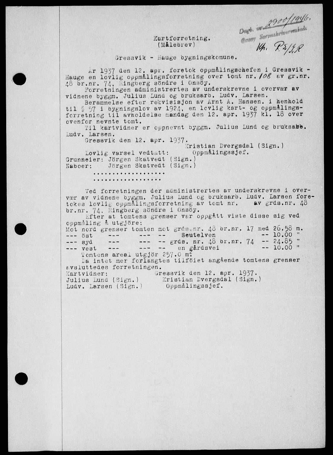 Onsøy sorenskriveri, AV/SAO-A-10474/G/Ga/Gab/L0018: Mortgage book no. II A-18, 1946-1947, Diary no: : 2900/1946