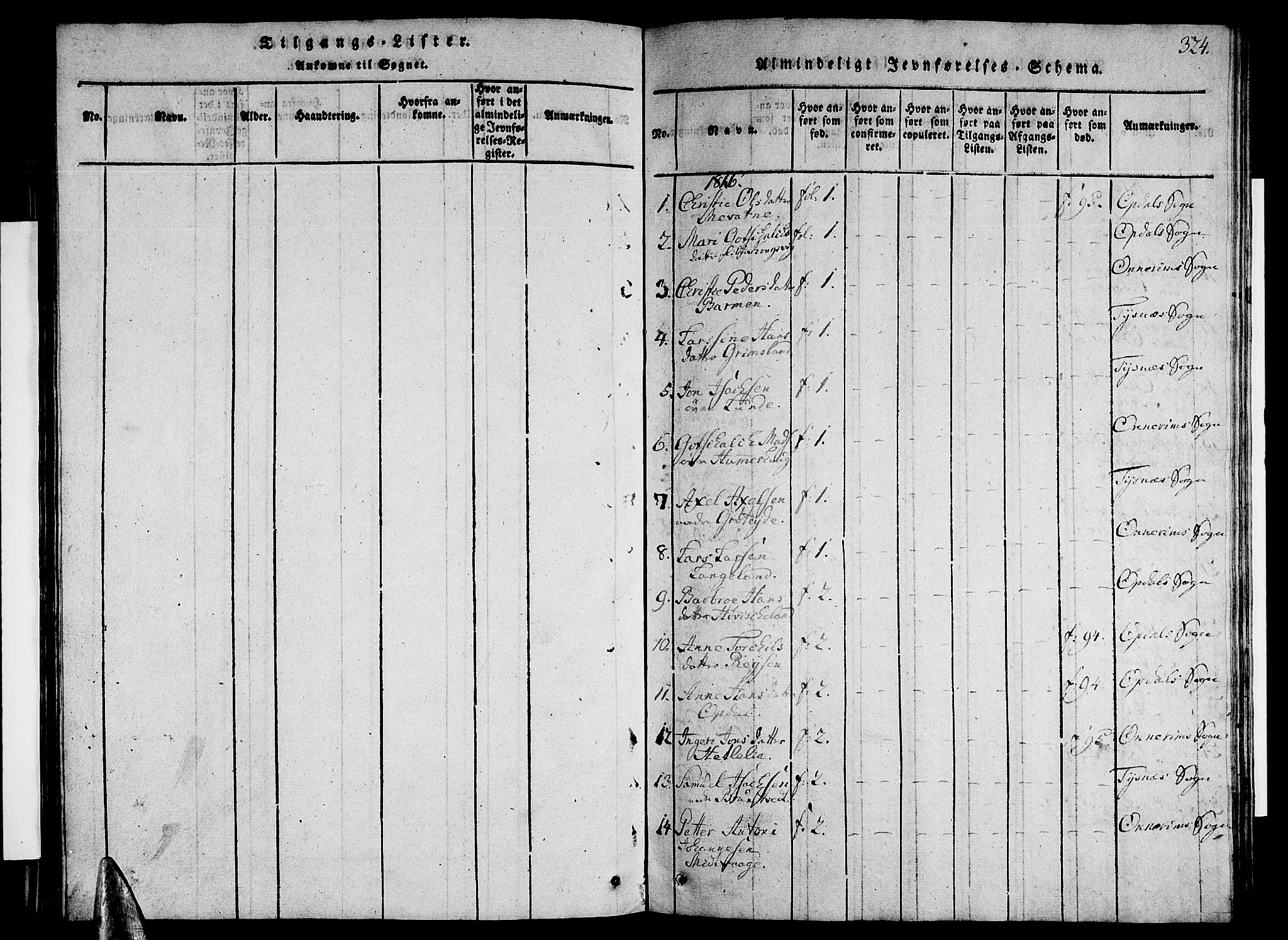 Tysnes sokneprestembete, SAB/A-78601/H/Hab: Parish register (copy) no. A 1, 1816-1828, p. 324