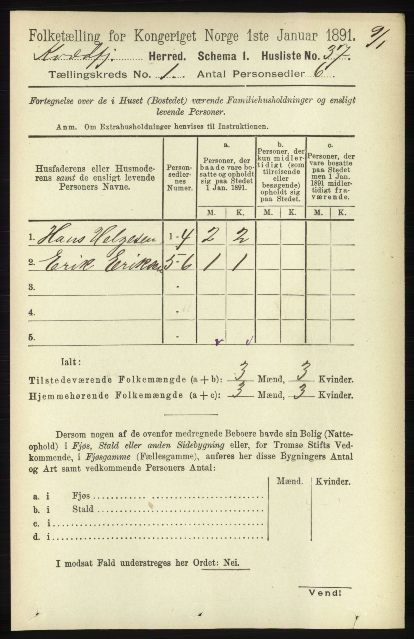RA, 1891 census for 1911 Kvæfjord, 1891, p. 57