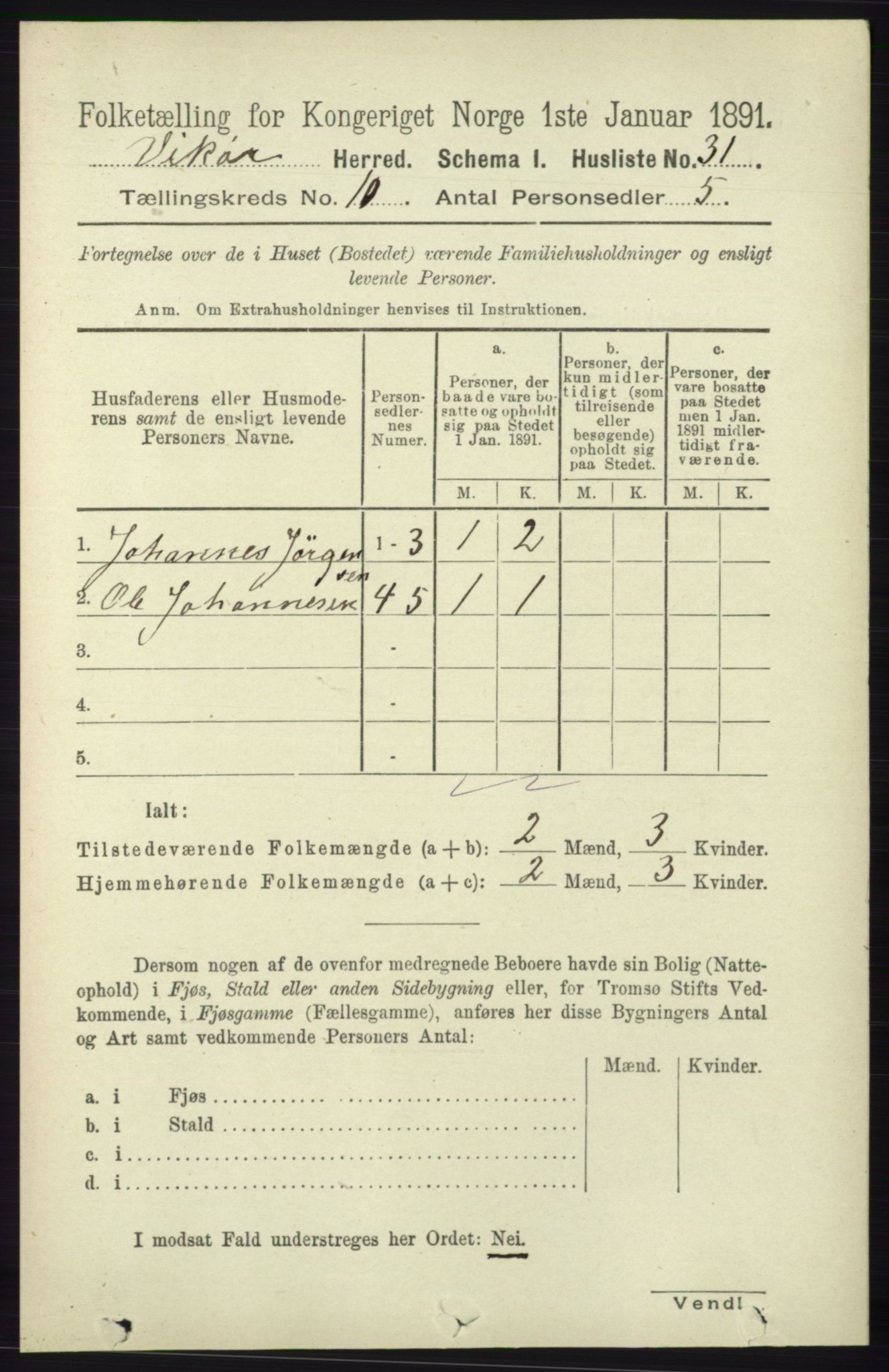 RA, 1891 census for 1238 Vikør, 1891, p. 2932