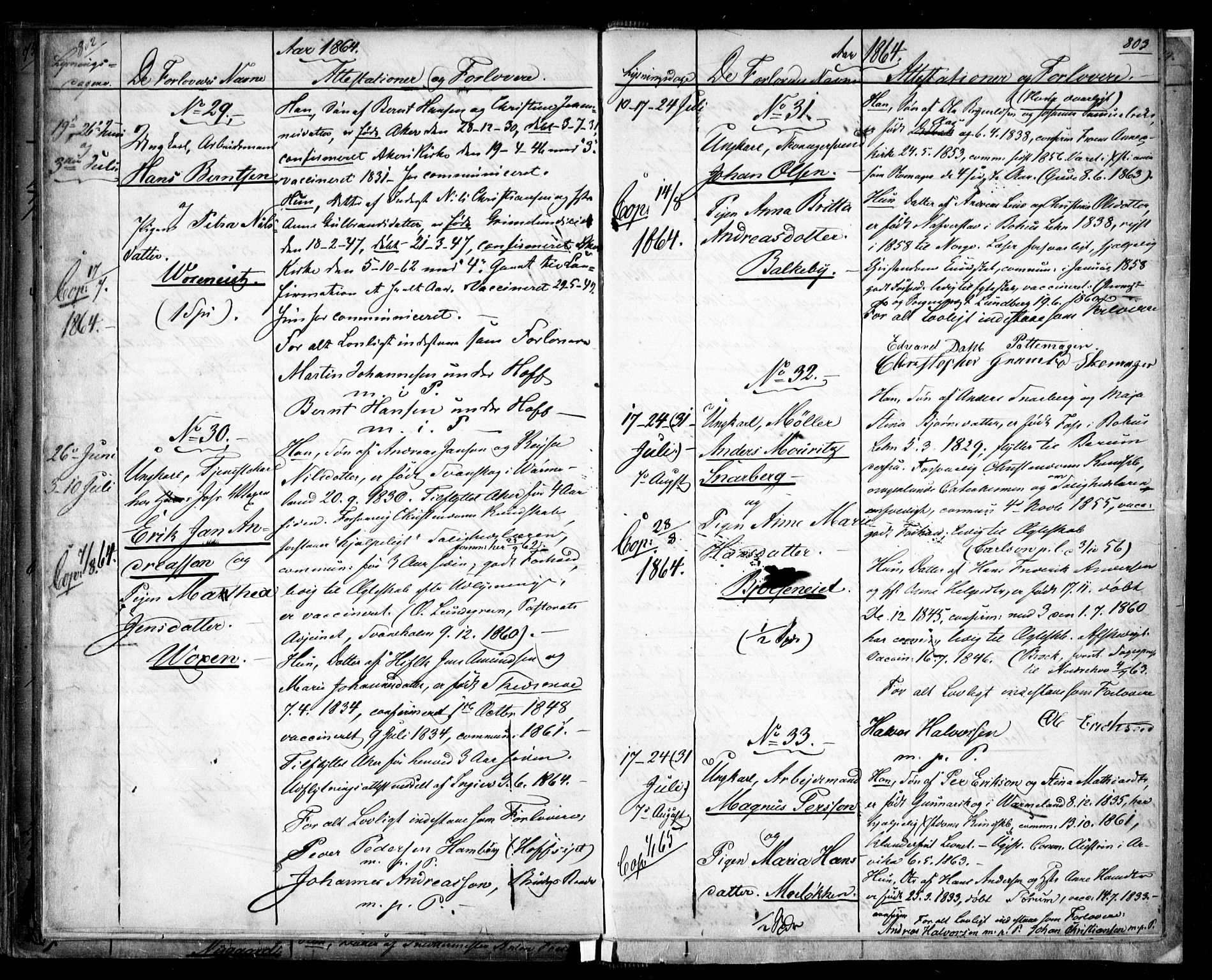 Aker prestekontor kirkebøker, SAO/A-10861/H/L0005: Banns register no. 5, 1853-1864, p. 802-803