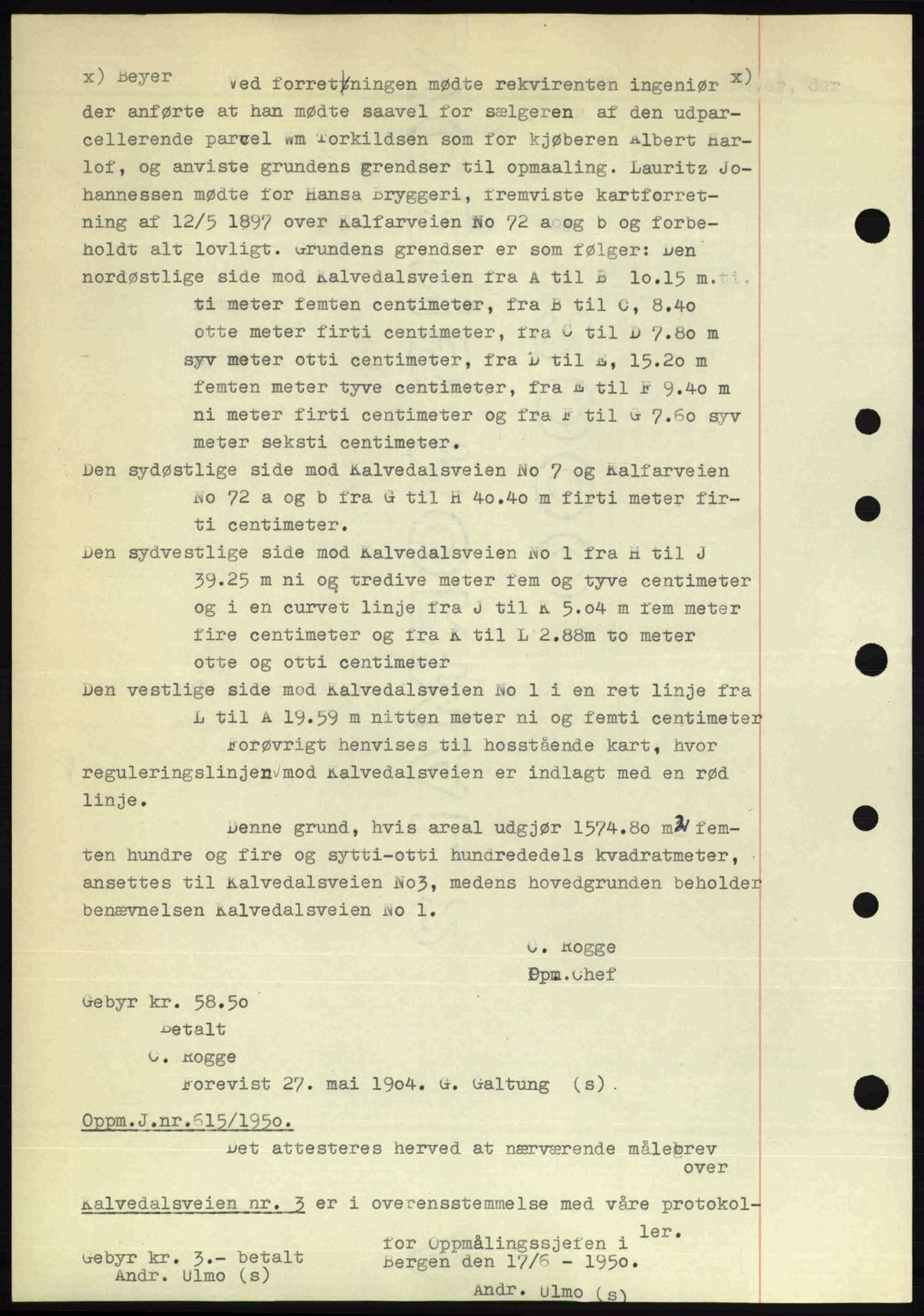 Byfogd og Byskriver i Bergen, AV/SAB-A-3401/03/03Bc/L0033: Mortgage book no. A26-27, 1950-1950, Diary no: : 6410/1950