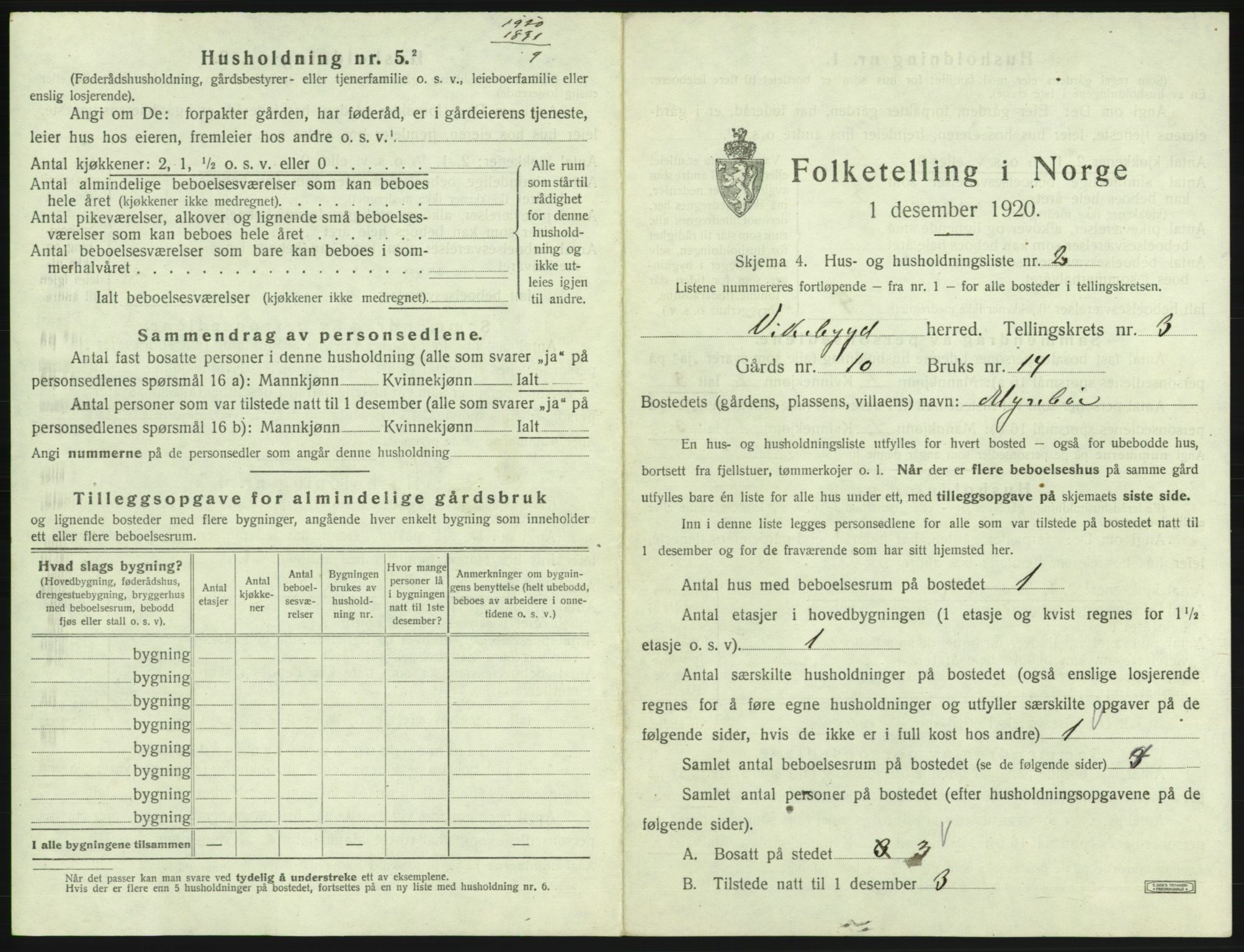 SAB, 1920 census for Vikebygd, 1920, p. 174