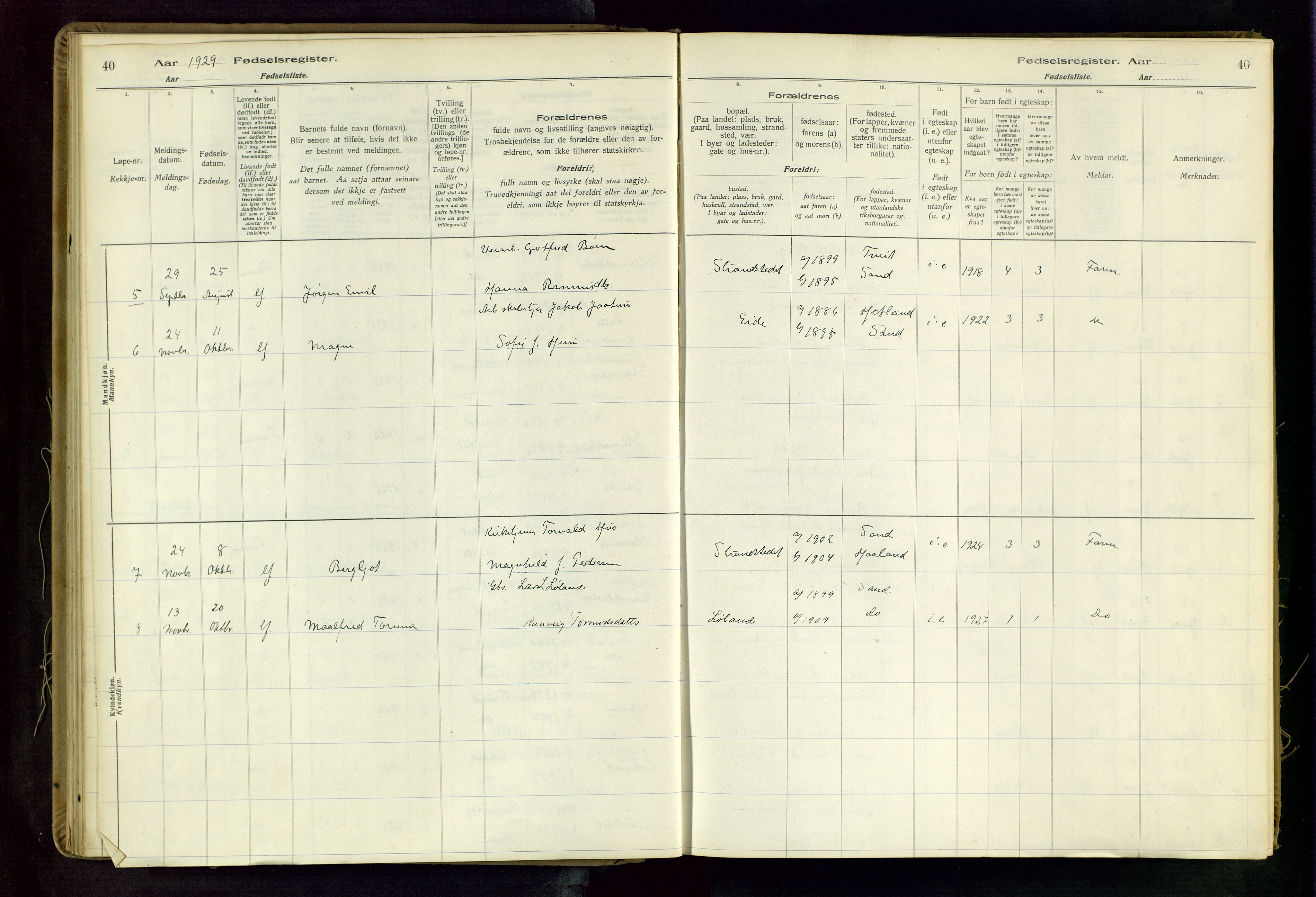 Suldal sokneprestkontor, AV/SAST-A-101845/03/A/L0001: Birth register no. 1, 1916-1982, p. 40