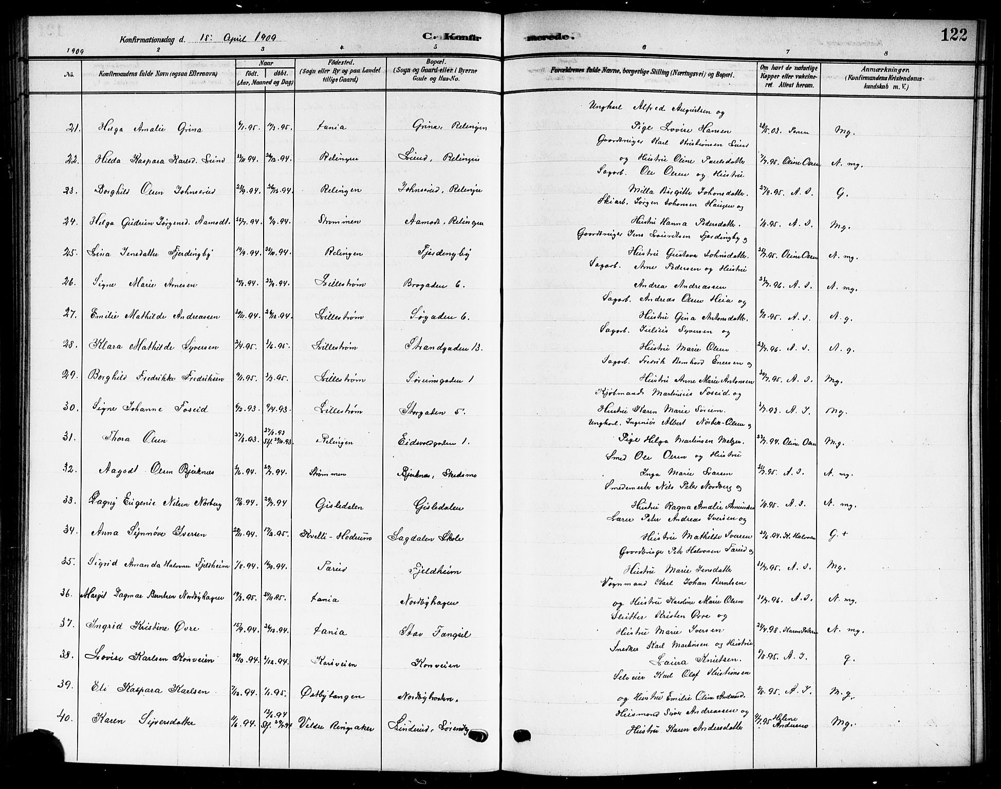 Skedsmo prestekontor Kirkebøker, AV/SAO-A-10033a/G/Gc/L0001: Parish register (copy) no. III 1, 1908-1916, p. 122