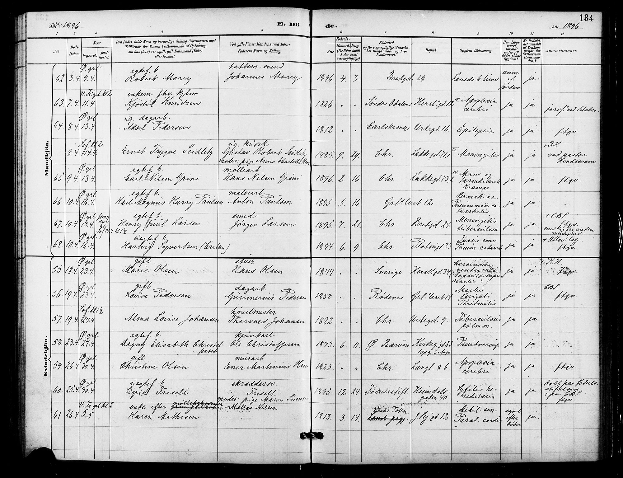 Grønland prestekontor Kirkebøker, SAO/A-10848/F/Fa/L0010: Parish register (official) no. 10, 1891-1898, p. 134