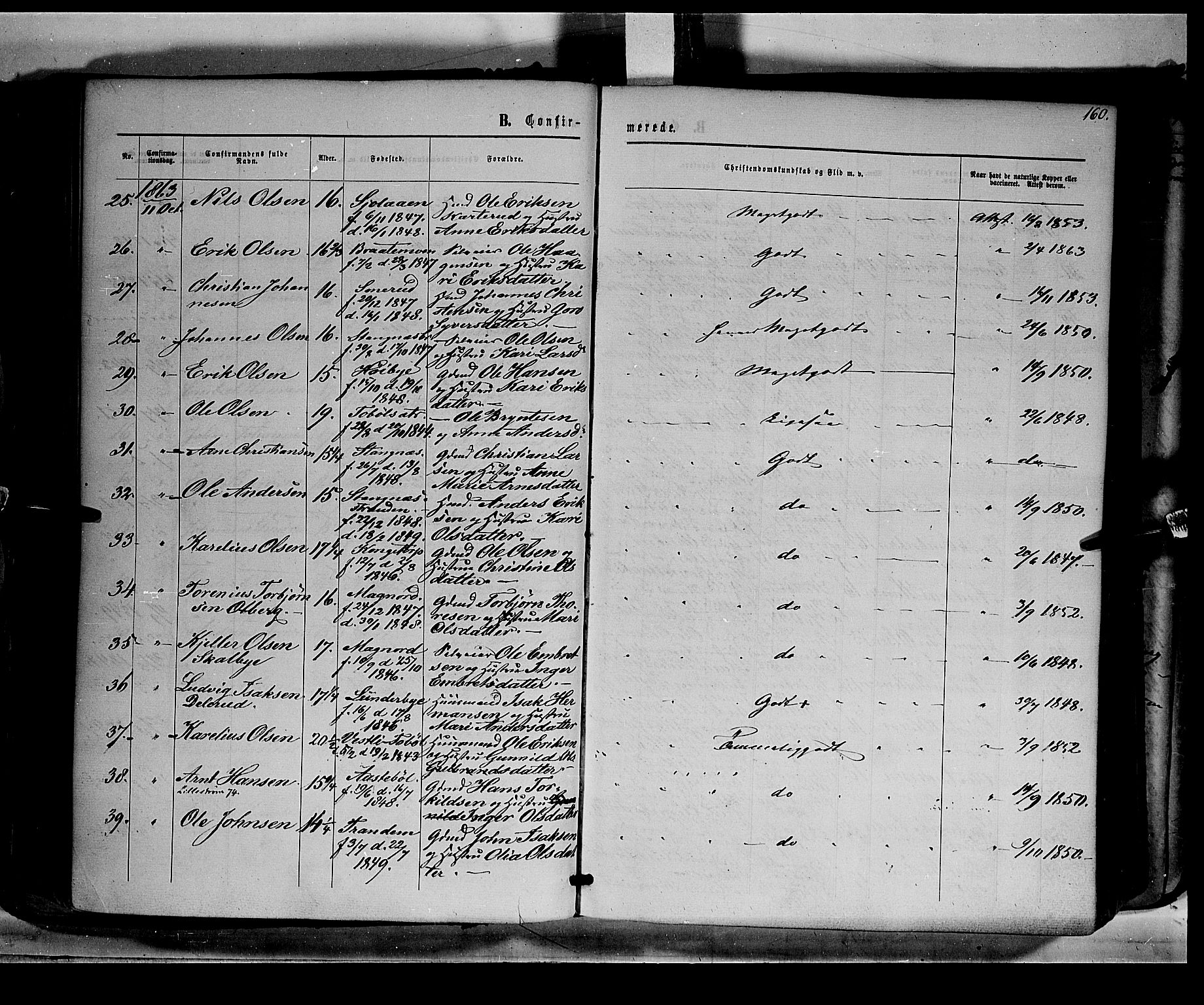 Eidskog prestekontor, AV/SAH-PREST-026/H/Ha/Haa/L0001: Parish register (official) no. 1, 1860-1867, p. 160