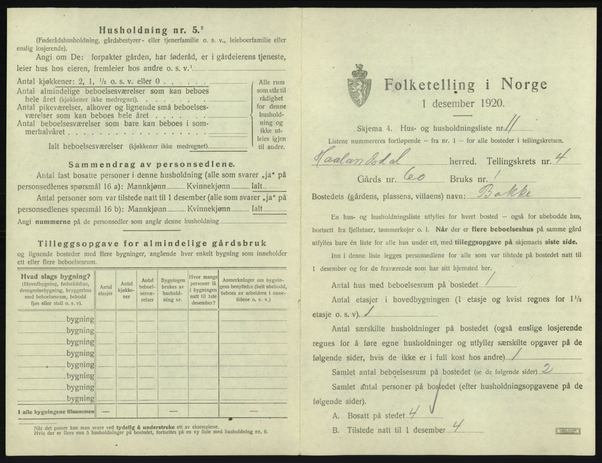 SAB, 1920 census for Hålandsdal, 1920, p. 142