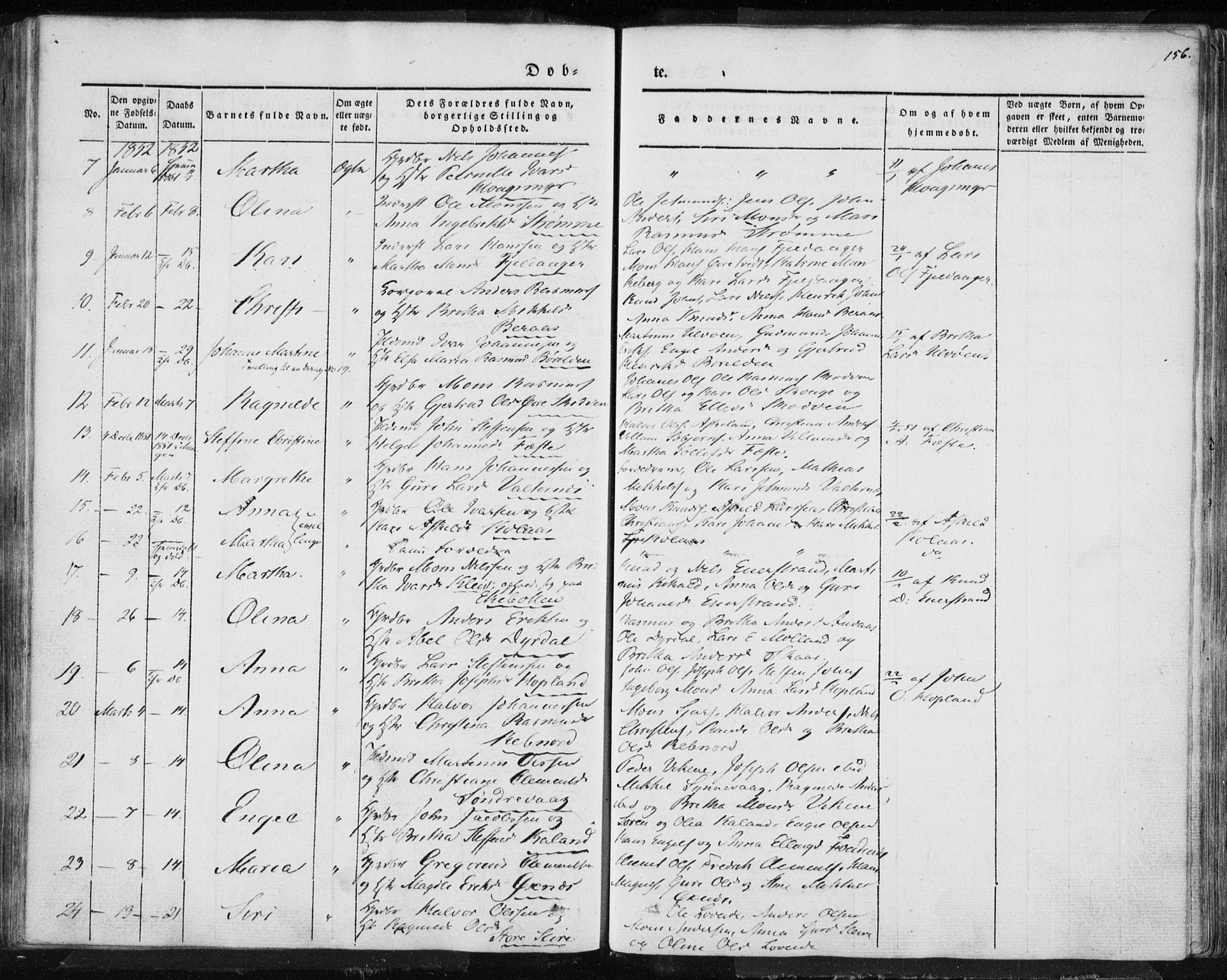 Lindås Sokneprestembete, AV/SAB-A-76701/H/Haa/Haaa/L0010: Parish register (official) no. A 10, 1842-1862, p. 156