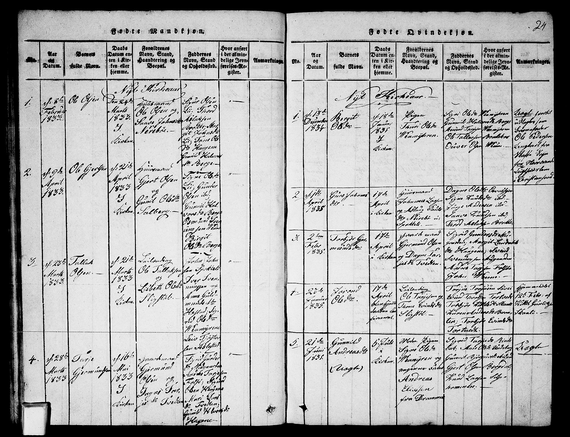 Fyresdal kirkebøker, SAKO/A-263/G/Ga/L0003: Parish register (copy) no. I 3, 1815-1863, p. 24