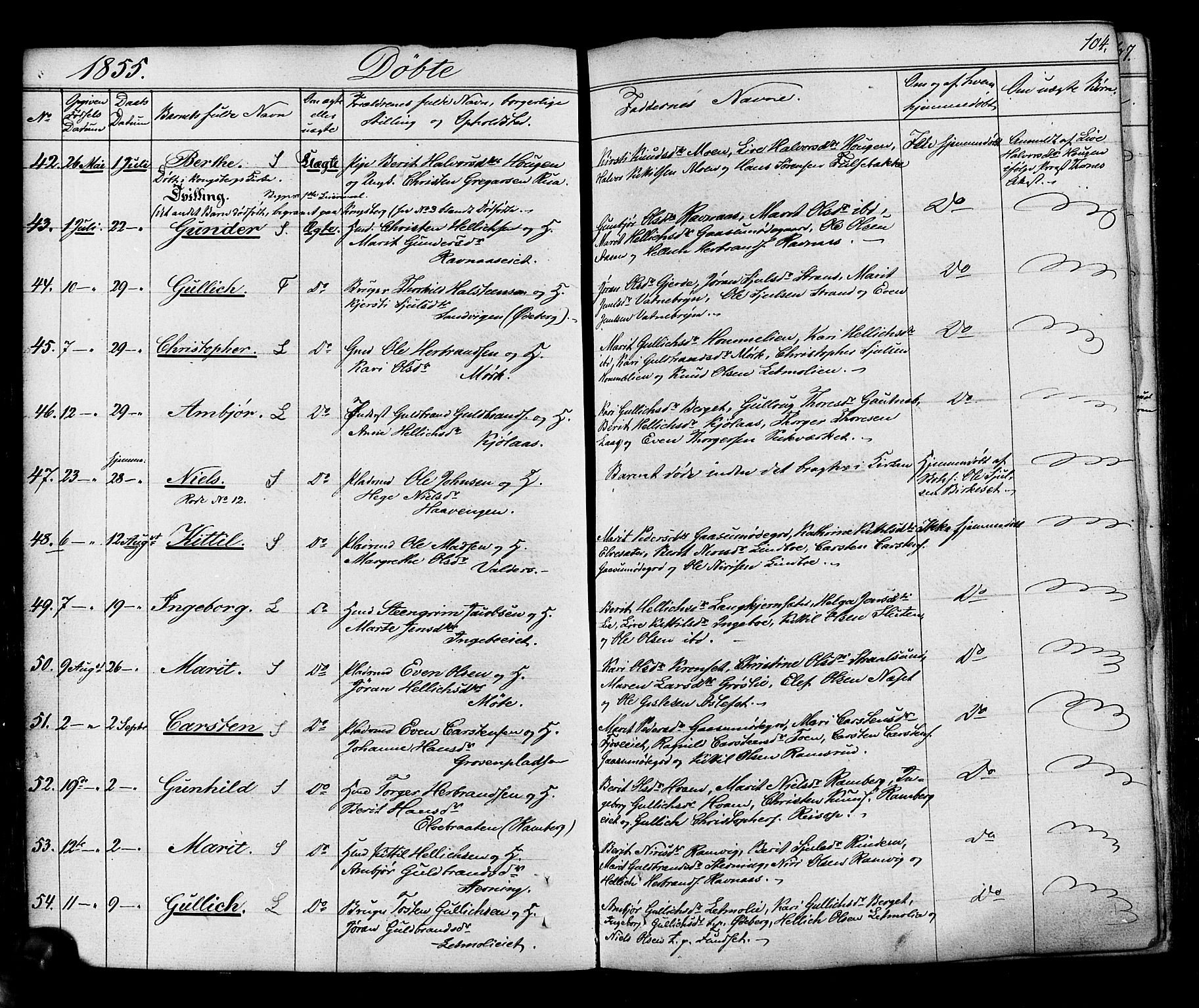 Flesberg kirkebøker, AV/SAKO-A-18/F/Fa/L0006: Parish register (official) no. I 6, 1834-1860, p. 104