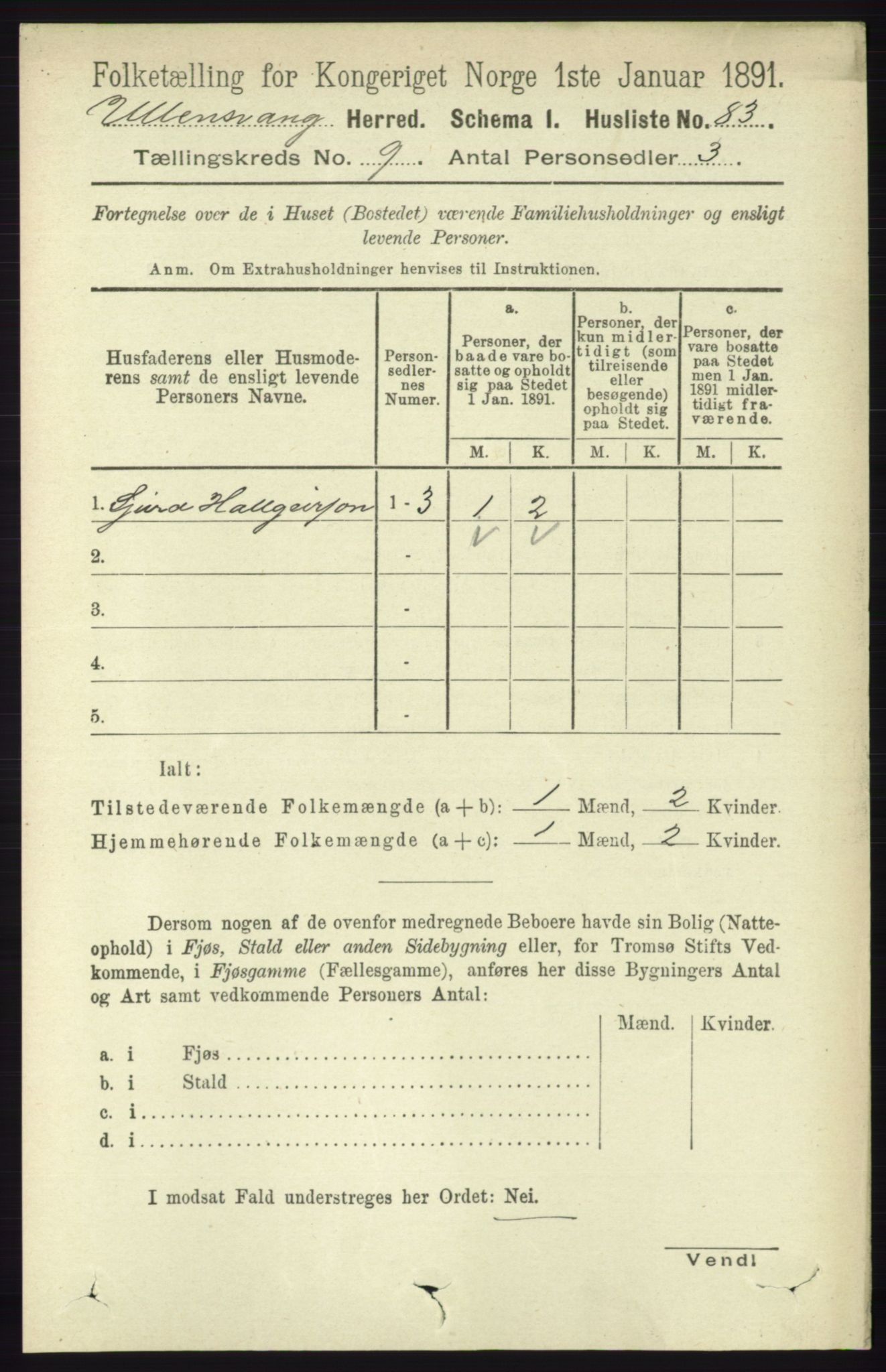 RA, 1891 census for 1230 Ullensvang, 1891, p. 3155