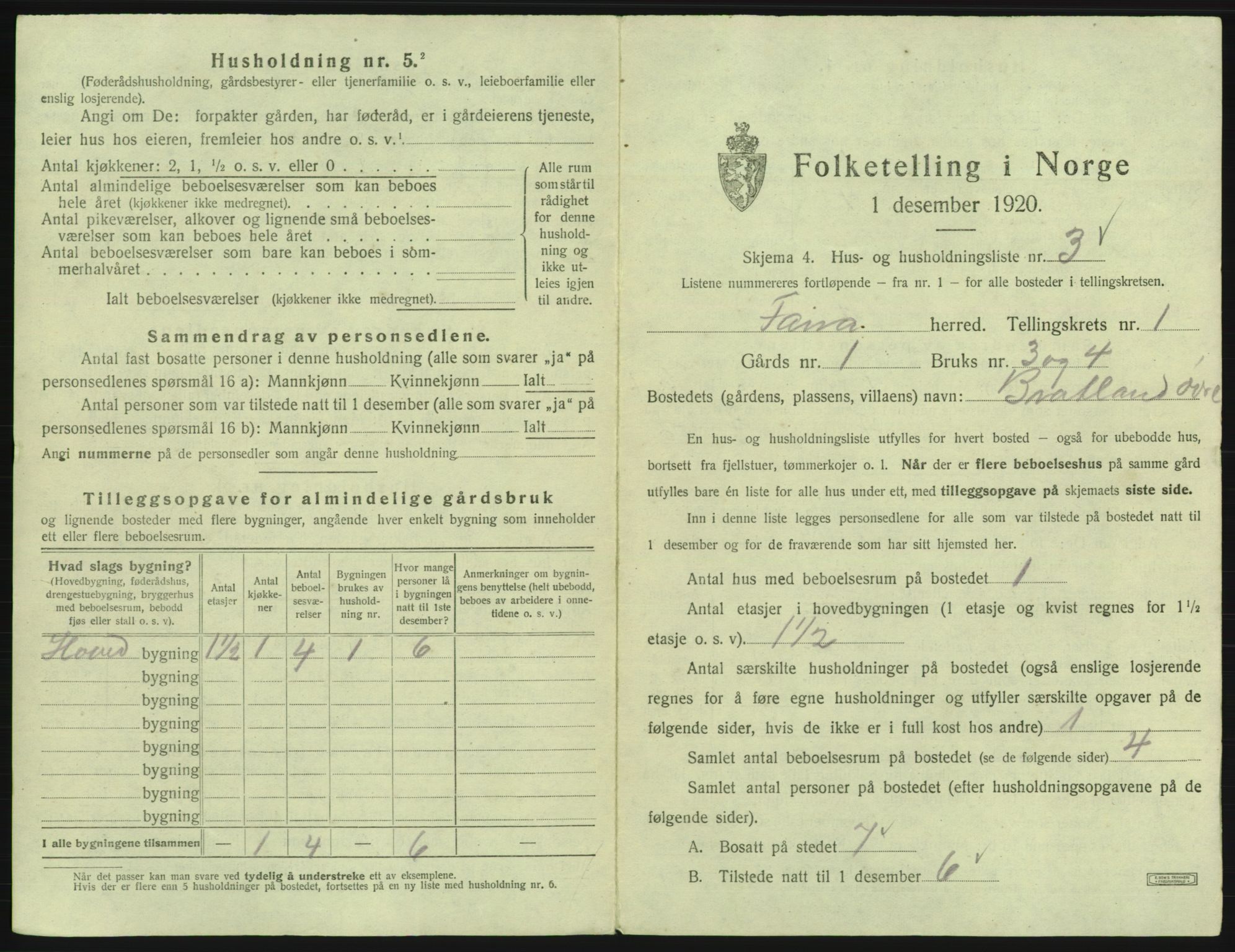 SAB, 1920 census for Fana, 1920, p. 98