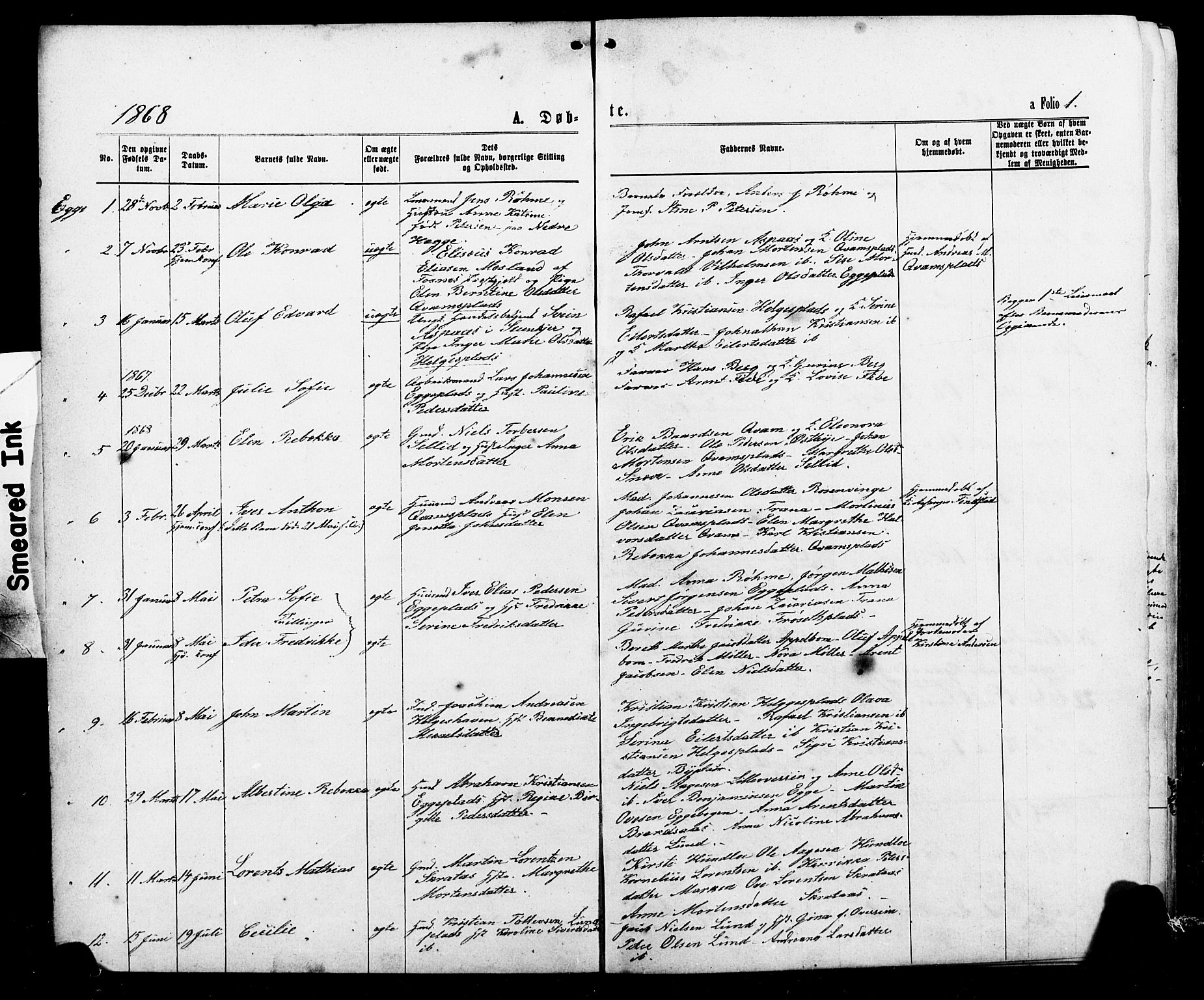 Ministerialprotokoller, klokkerbøker og fødselsregistre - Nord-Trøndelag, SAT/A-1458/740/L0380: Parish register (copy) no. 740C01, 1868-1902, p. 1