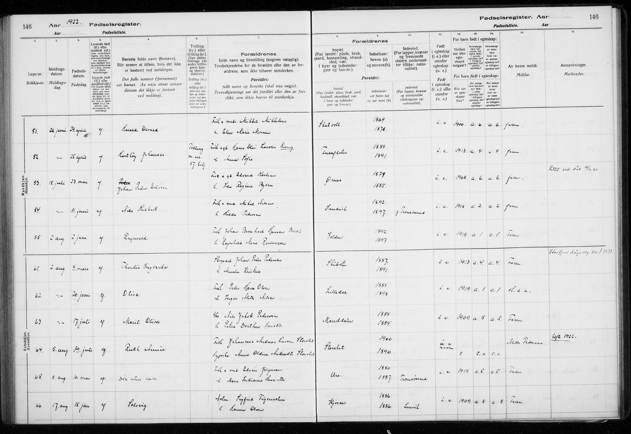Lyngen sokneprestembete, AV/SATØ-S-1289/I/Ia/L0075: Birth register no. 75, 1916-1924, p. 146