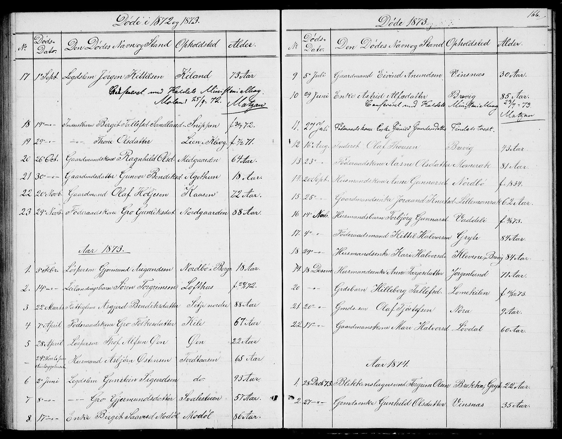 Fyresdal kirkebøker, SAKO/A-263/G/Ga/L0004: Parish register (copy) no. I 4, 1864-1892, p. 166