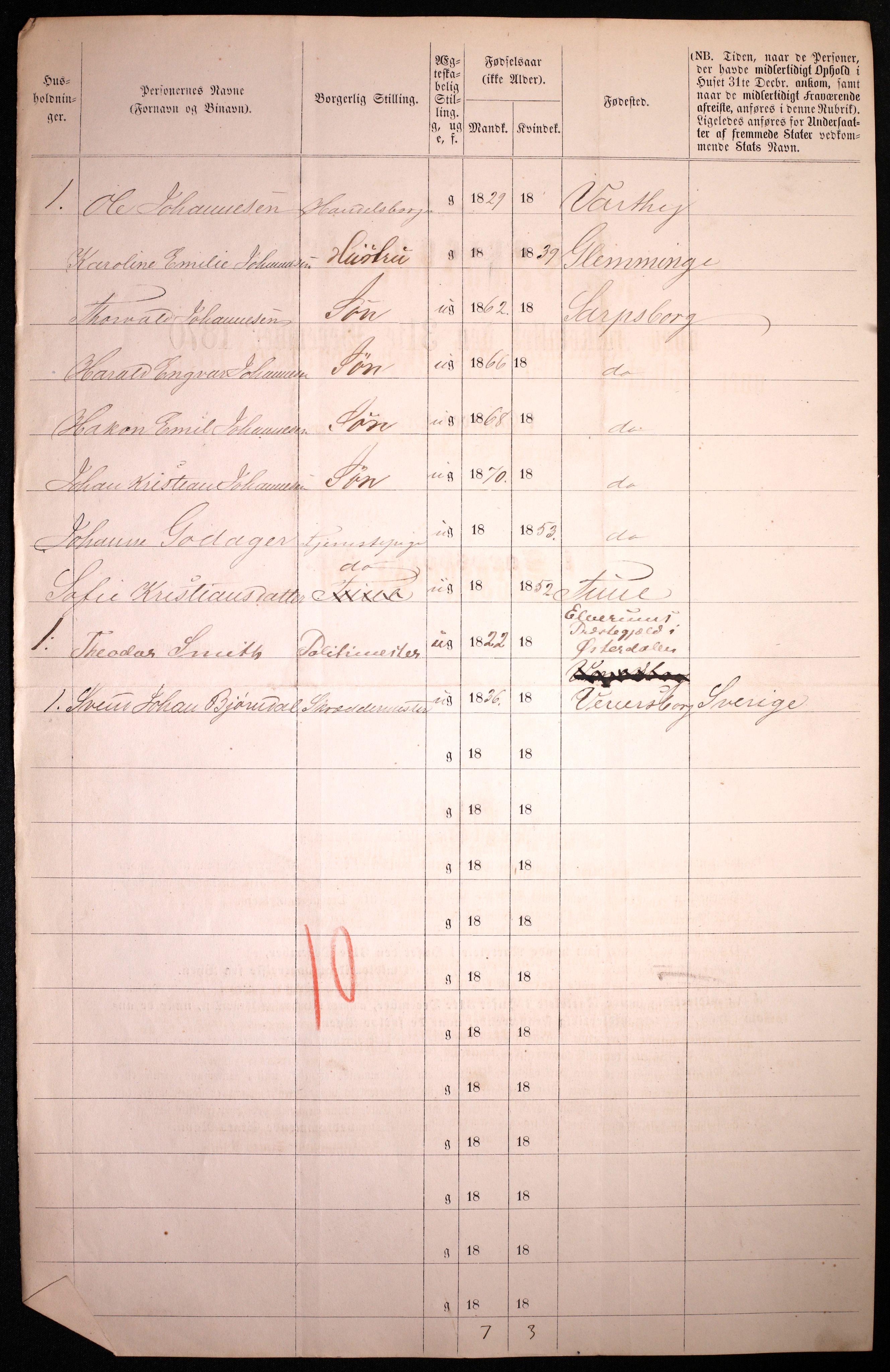 RA, 1870 census for 0102 Sarpsborg, 1870, p. 312